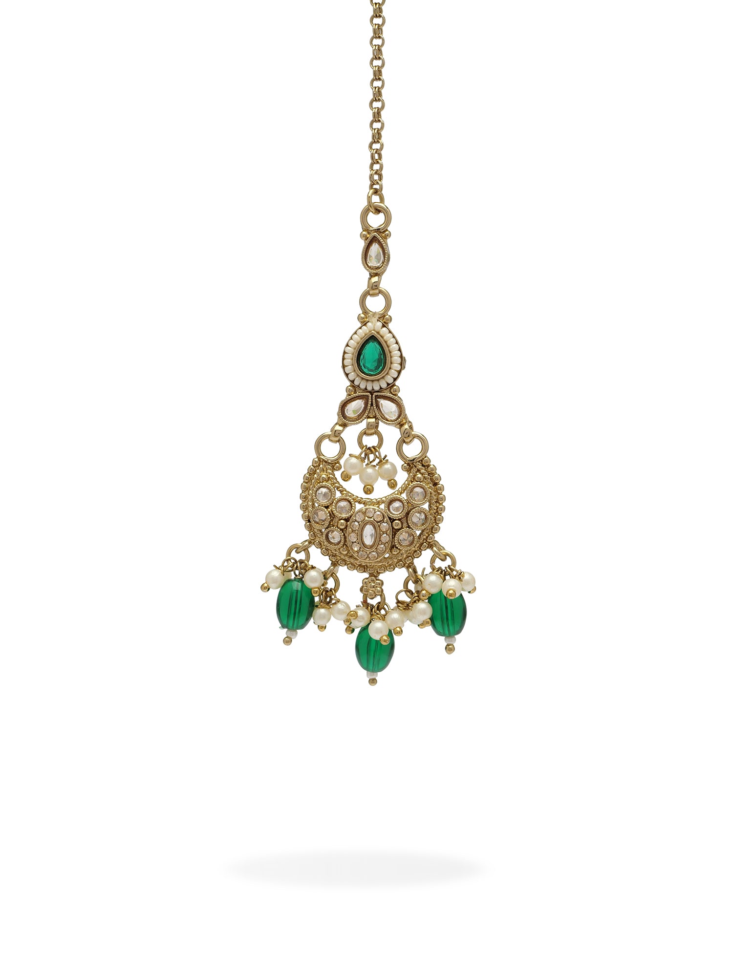 Nayla Pearl Maang Tikka in Green