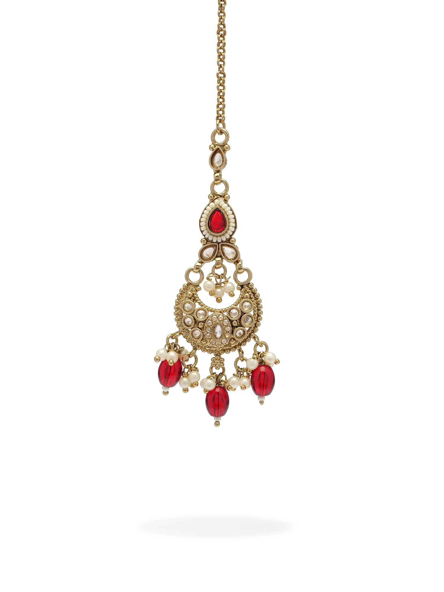 Nayla Pearl Maang Tikka in Maroon