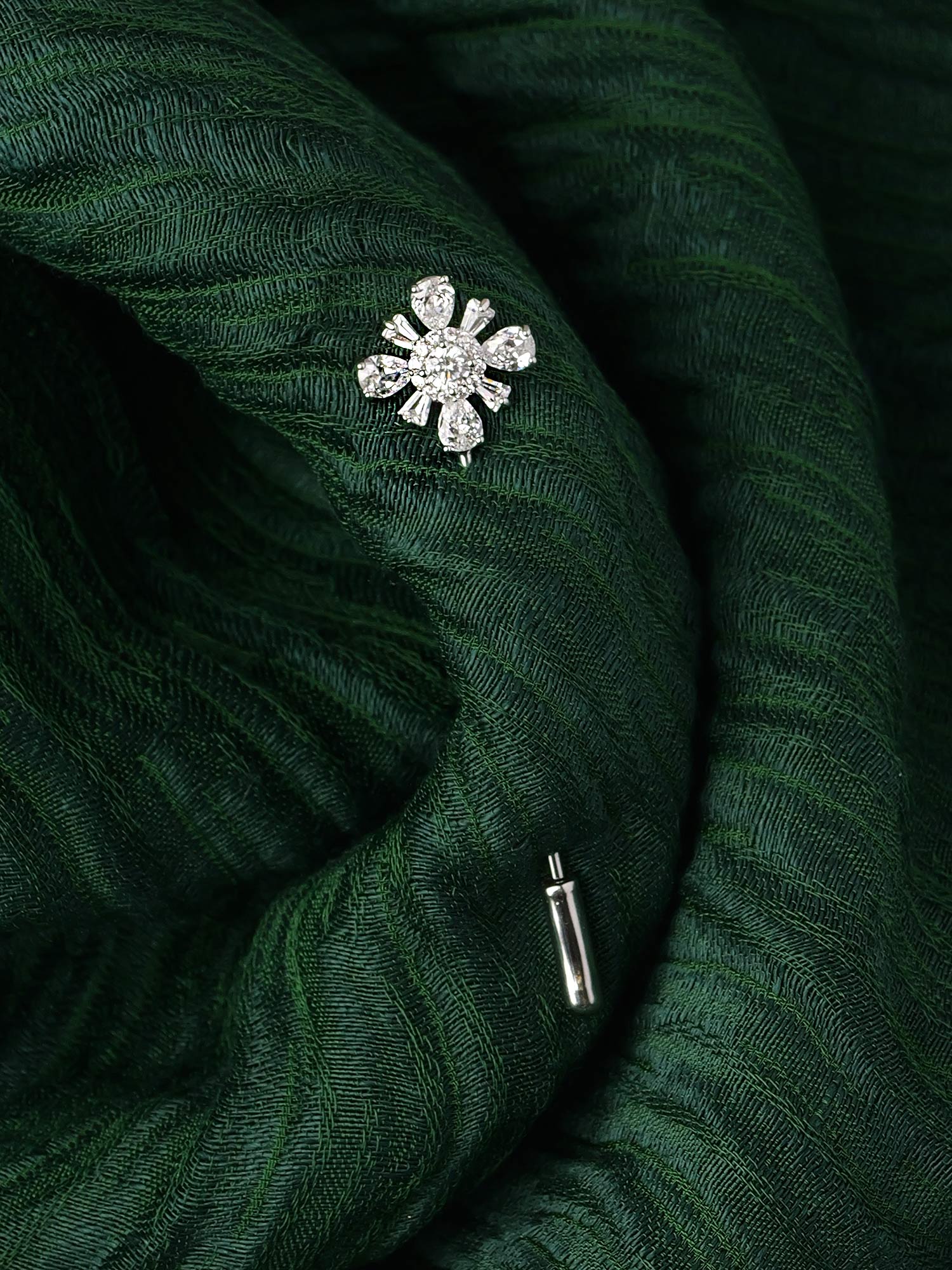 Nazira Scarf Pin in White and Rhodium