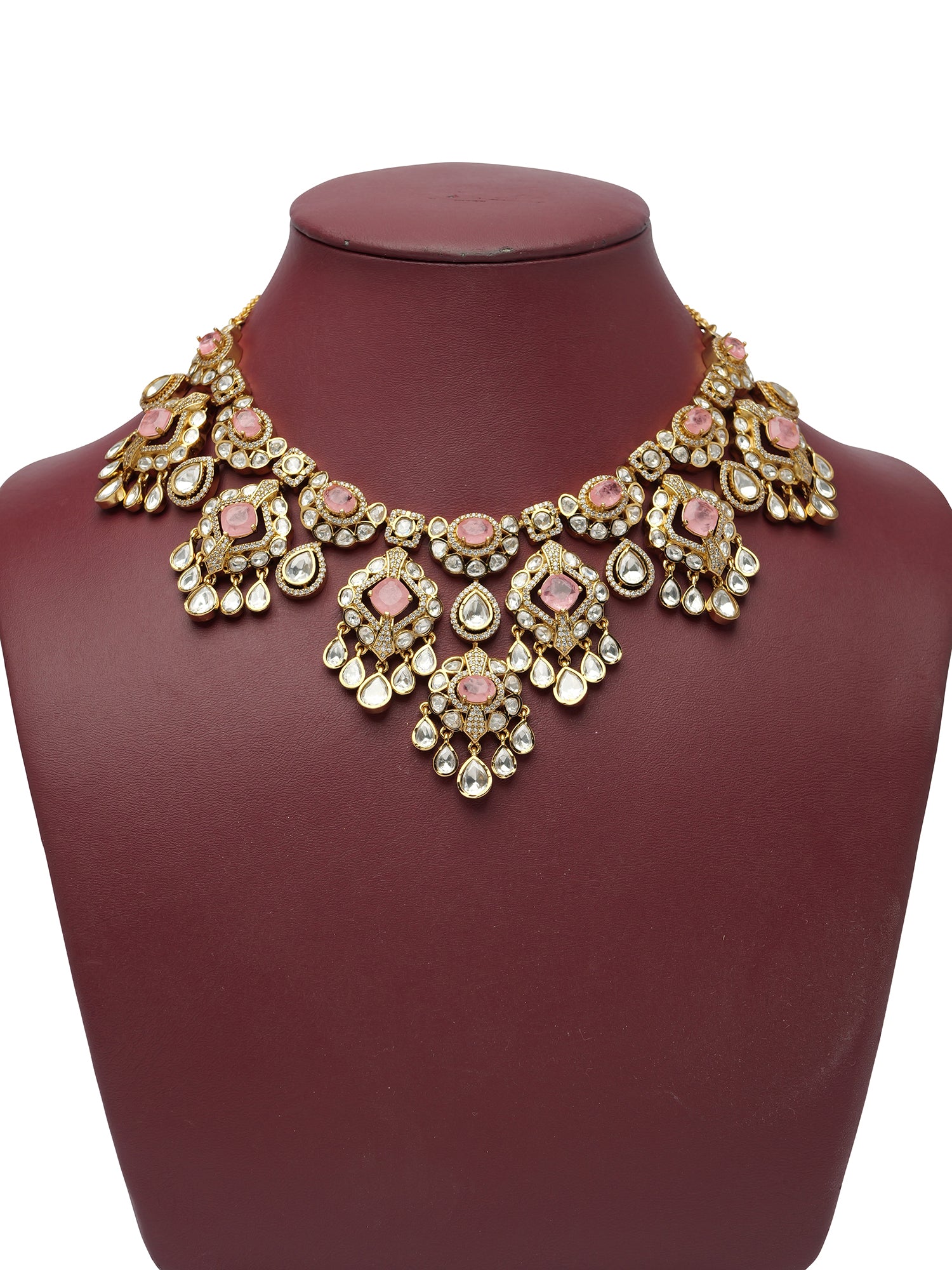 Nazneen Bridal Kundan Necklace Set in Pink