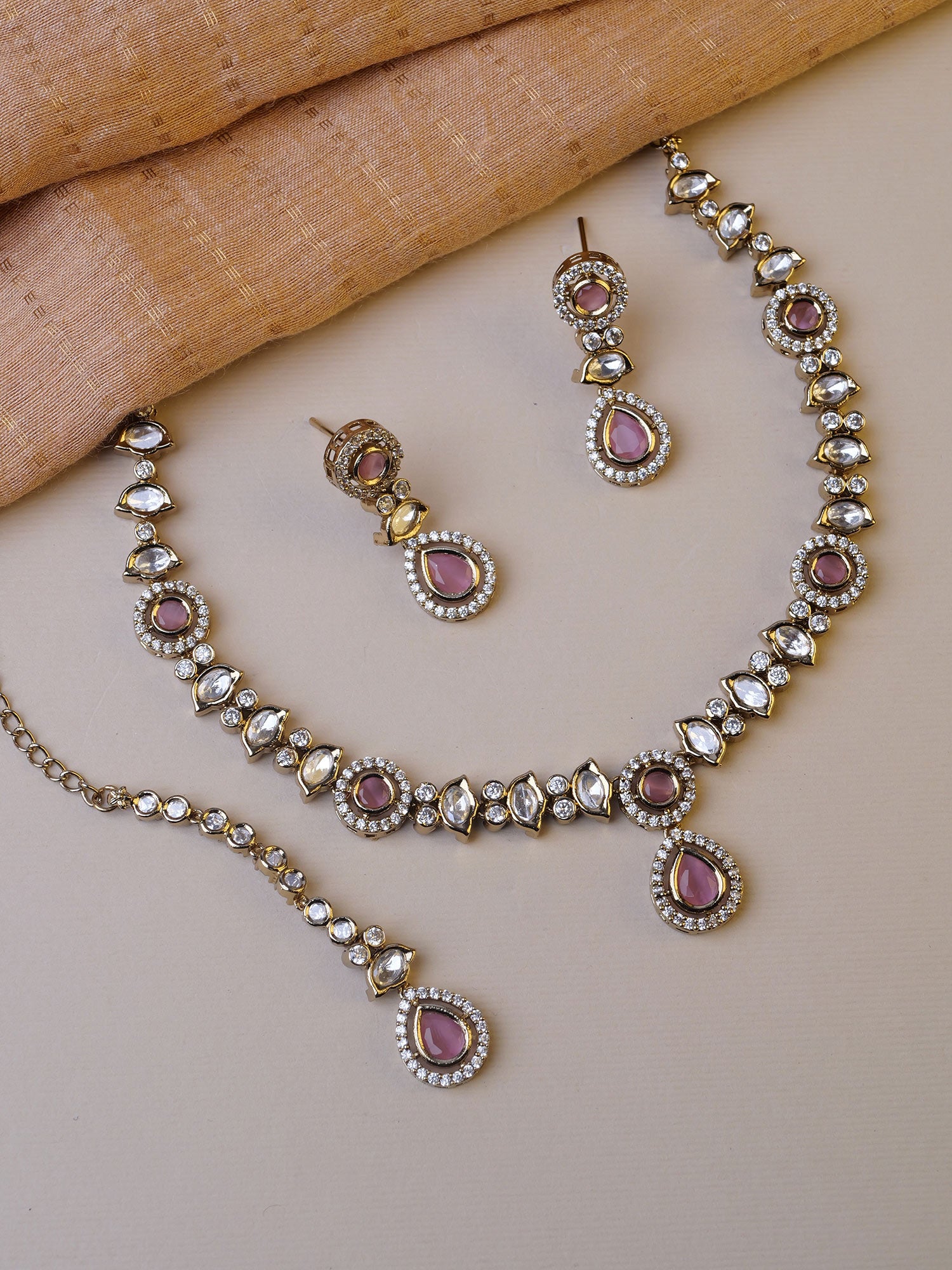 Neera Kundan Necklace Set in Pink