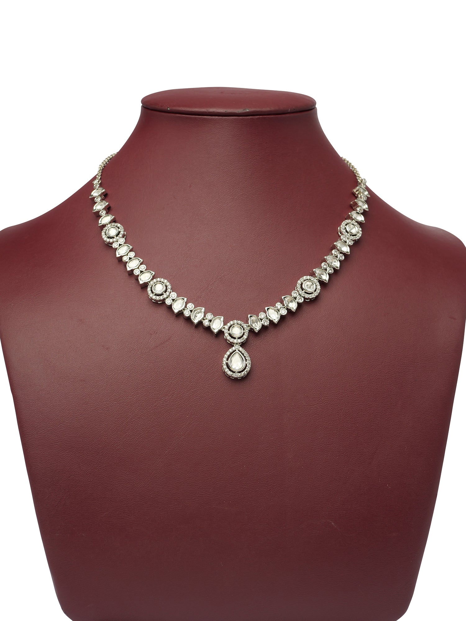Neera Kundan Necklace Set in Rhodium