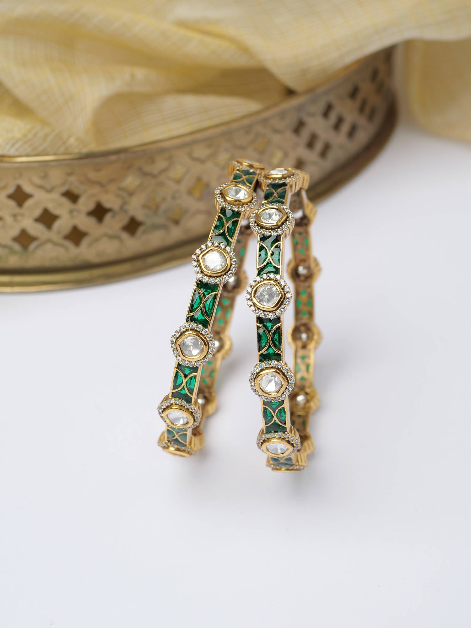 Neysa Kundan Bangles in Green