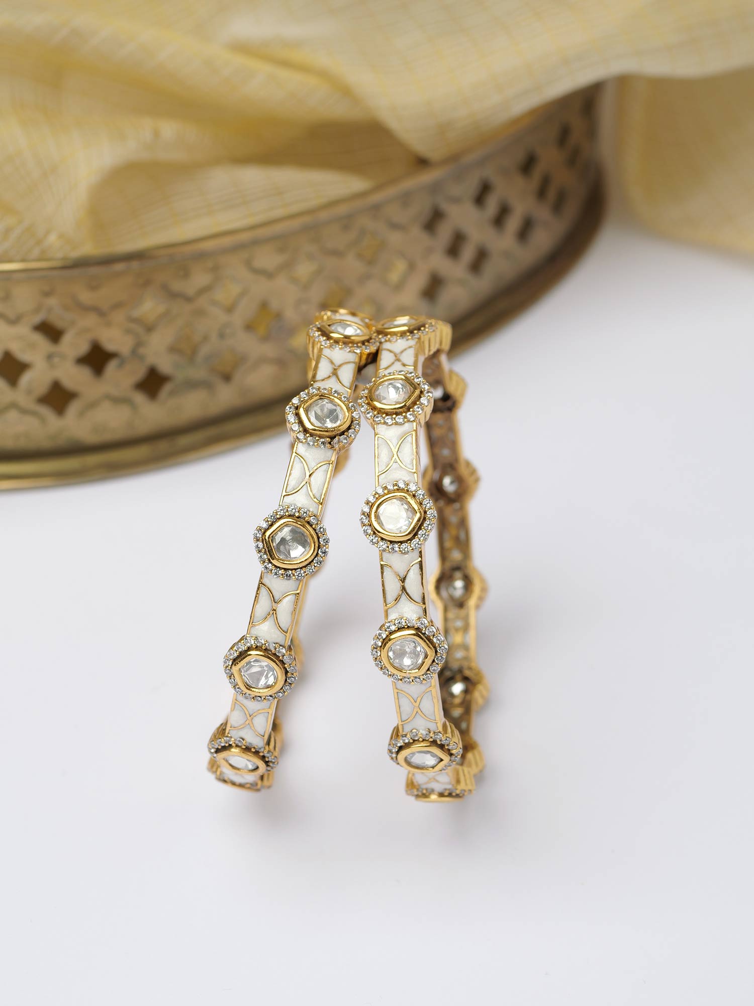 Neysa Kundan Bangles in White