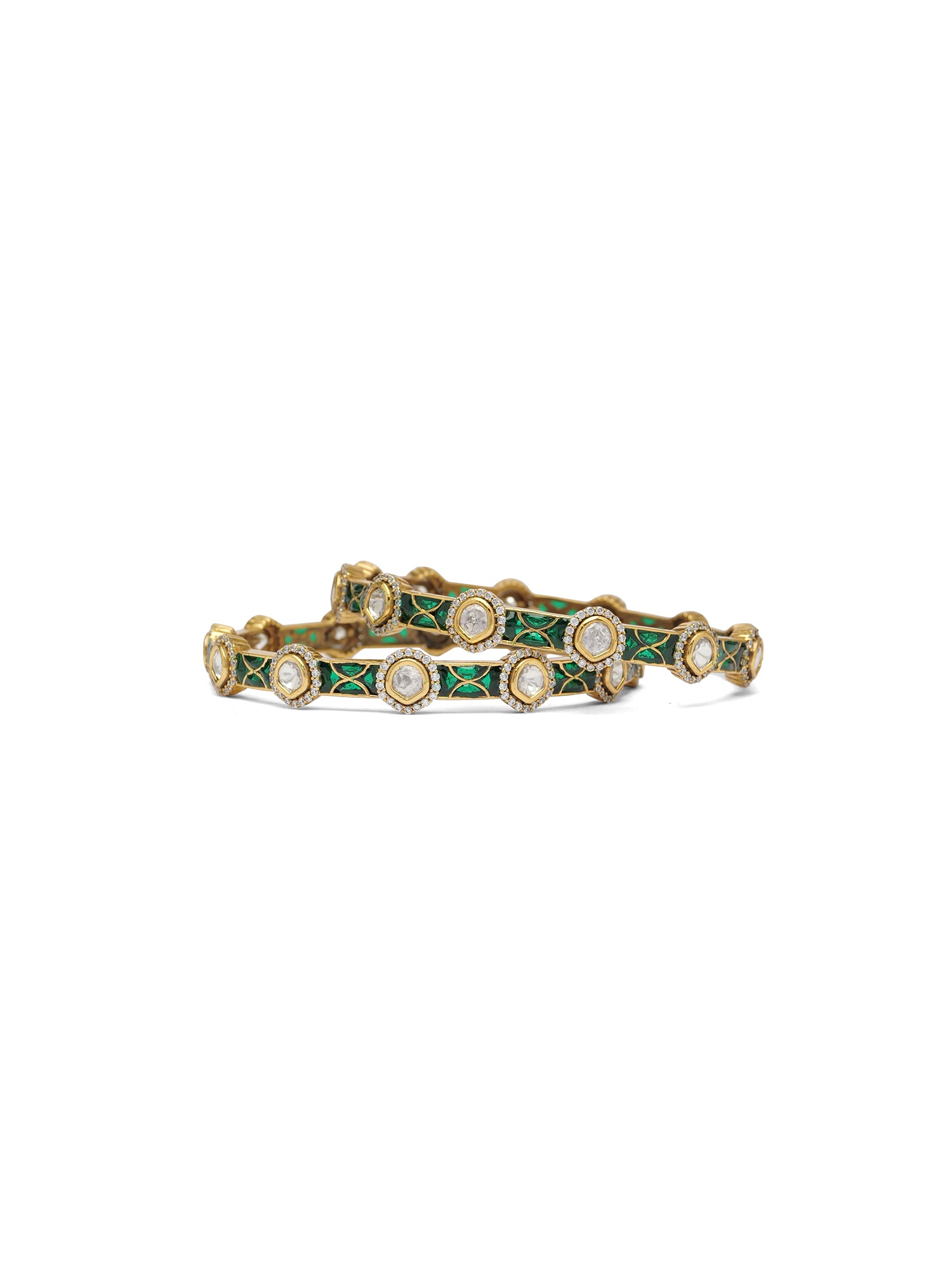 Neysa Kundan Bangles in Green