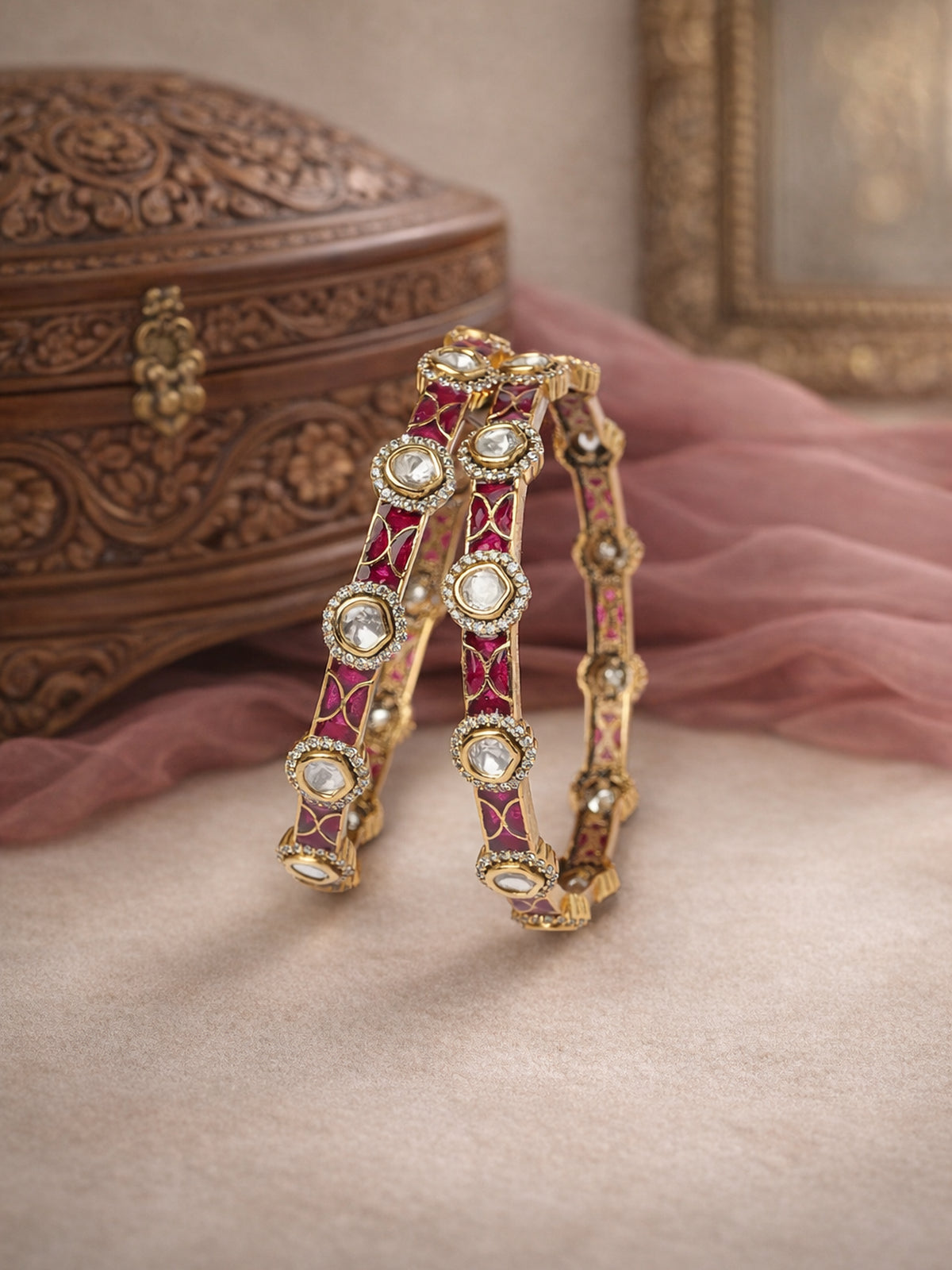 Neysa Kundan Bangles in Ruby 