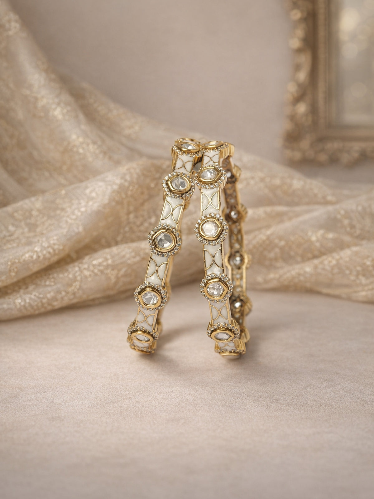 Neysa Kundan Bangles in White 