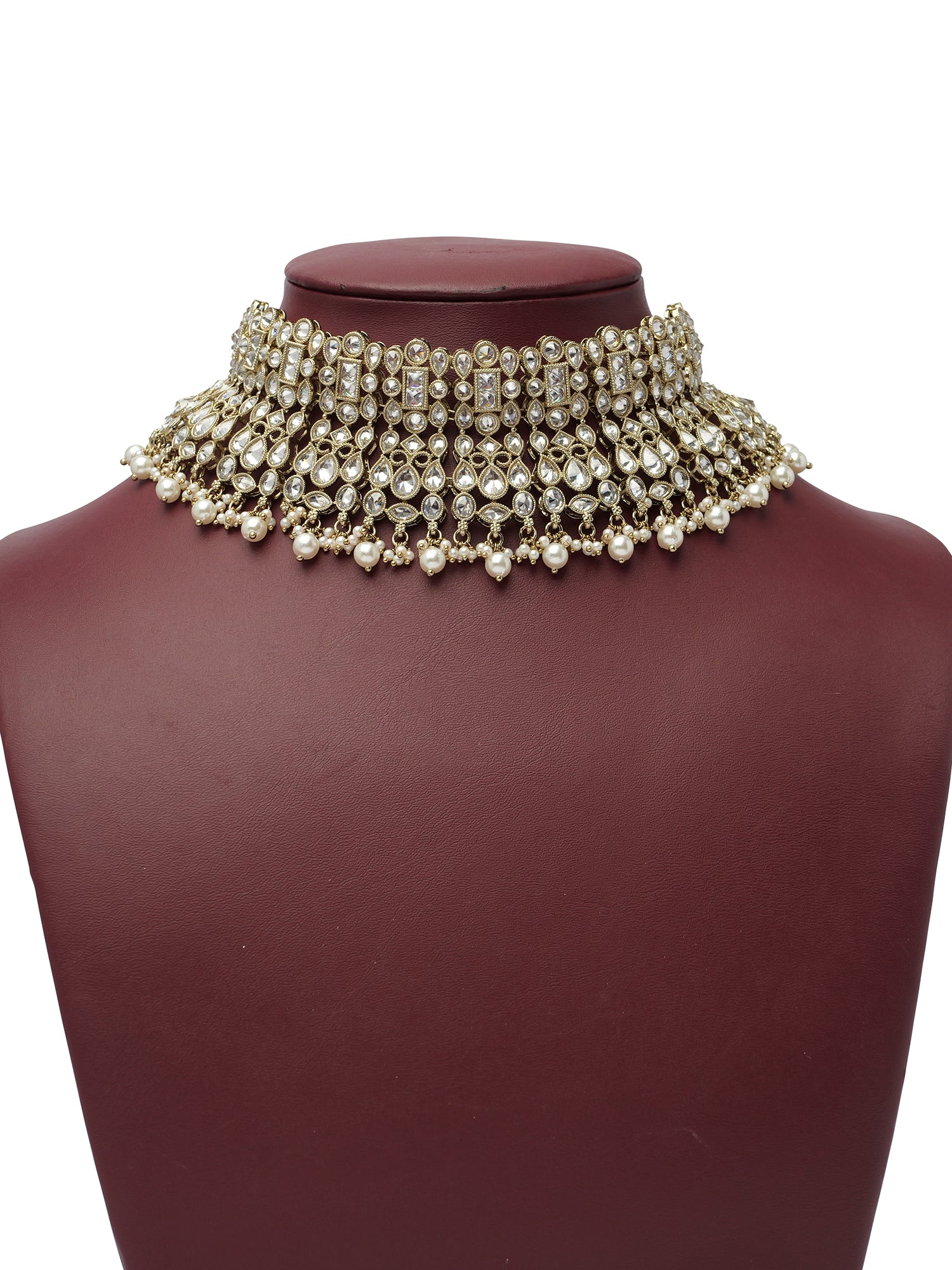 Niharika Bridal Necklace Set in White and Antique Gold