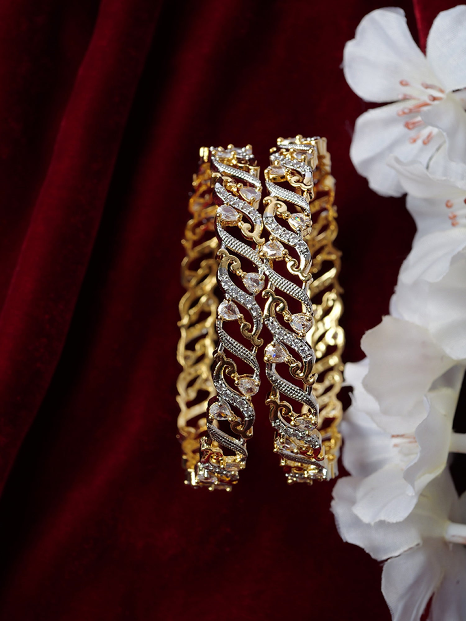 Nila Cubic Zirconia Bangles in Gold and Rhodium