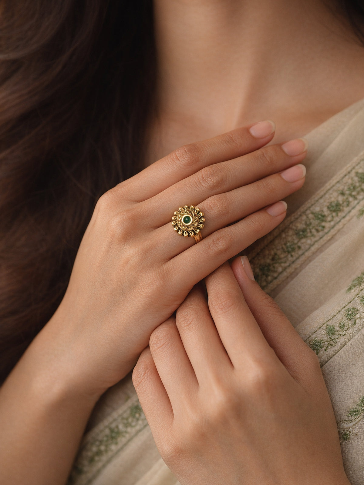 Nila Kundan Ring in Green 