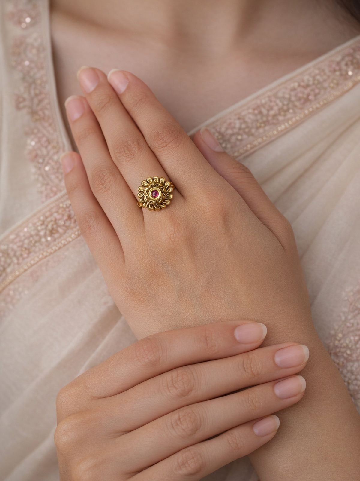 Nila Kundan Ring in Ruby 