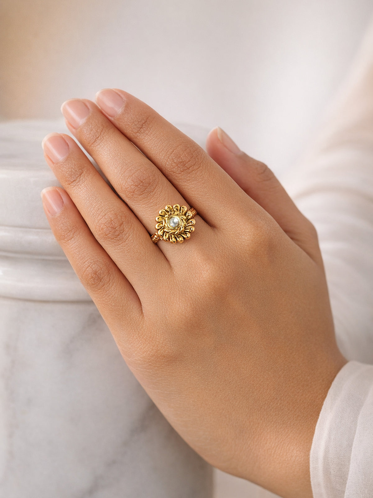 Nila Kundan Ring in White 