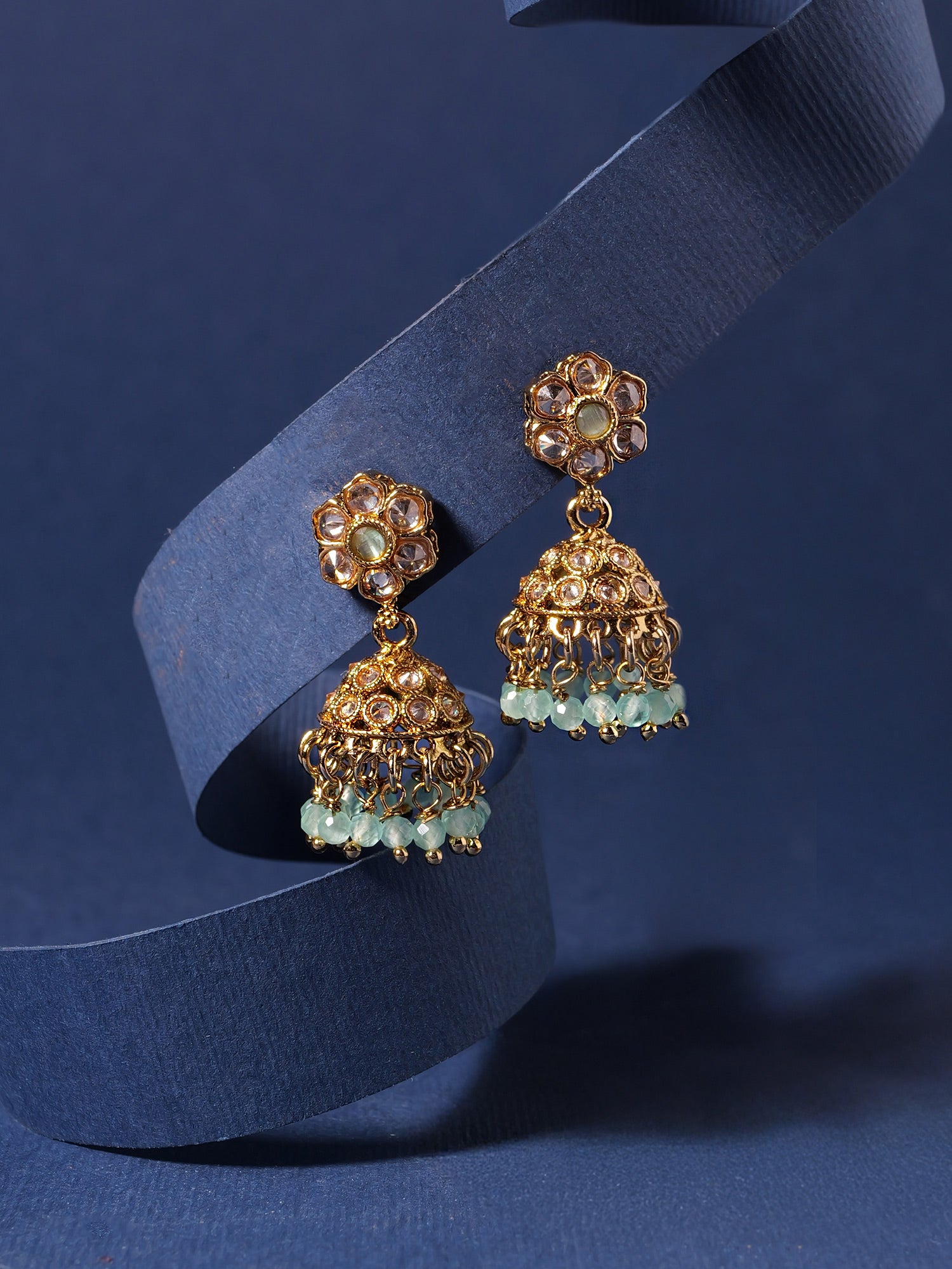 Nilima Small Jhumka Earrings in Light Blue