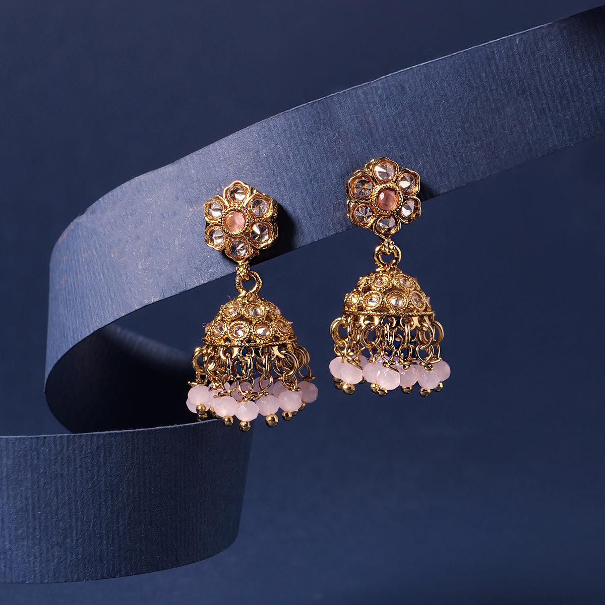 Nilima Small Jhumka Earrings in Light Pink