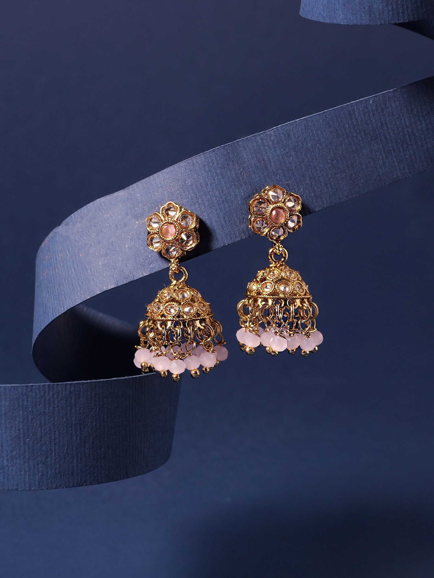 Nilima Small Jhumka Earrings in Light Pink