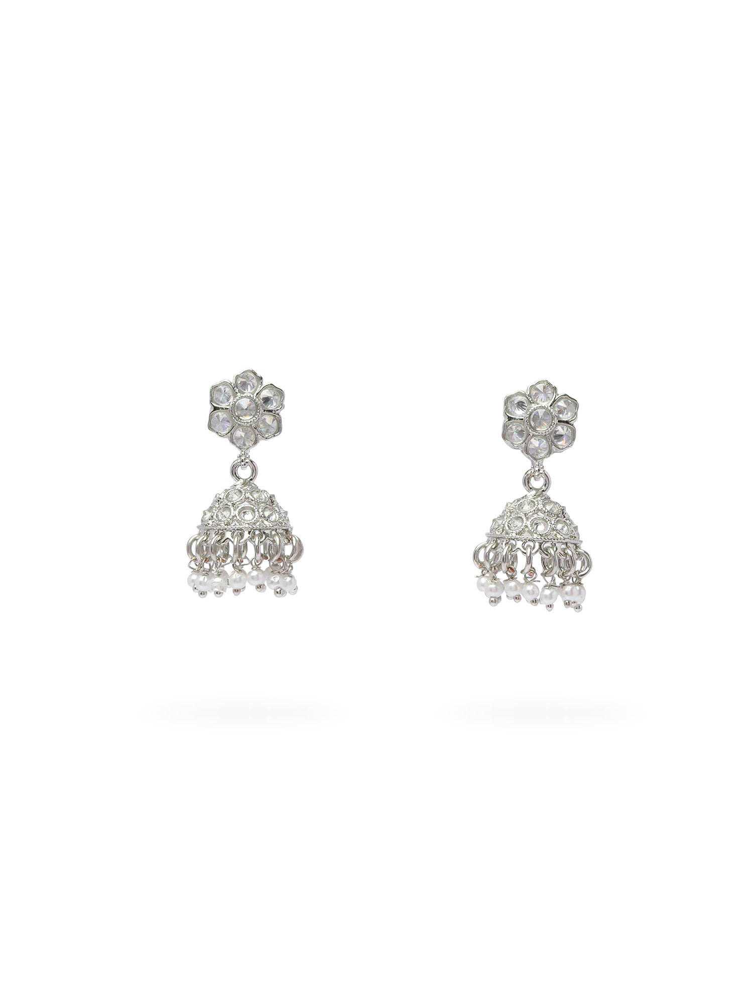 Nilima Small Jhumka Earrings in Rhodium