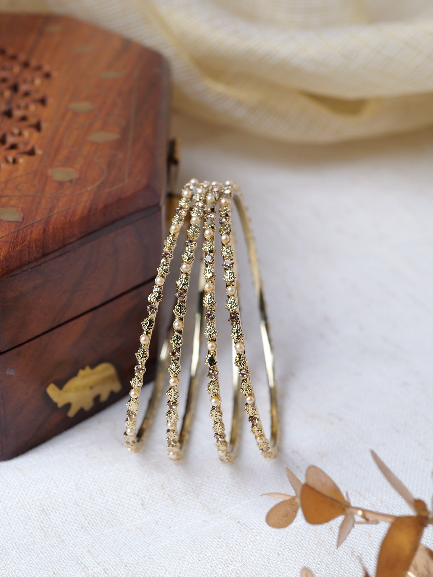 Nimaya Diamante Bangles in Pearl and Champagne