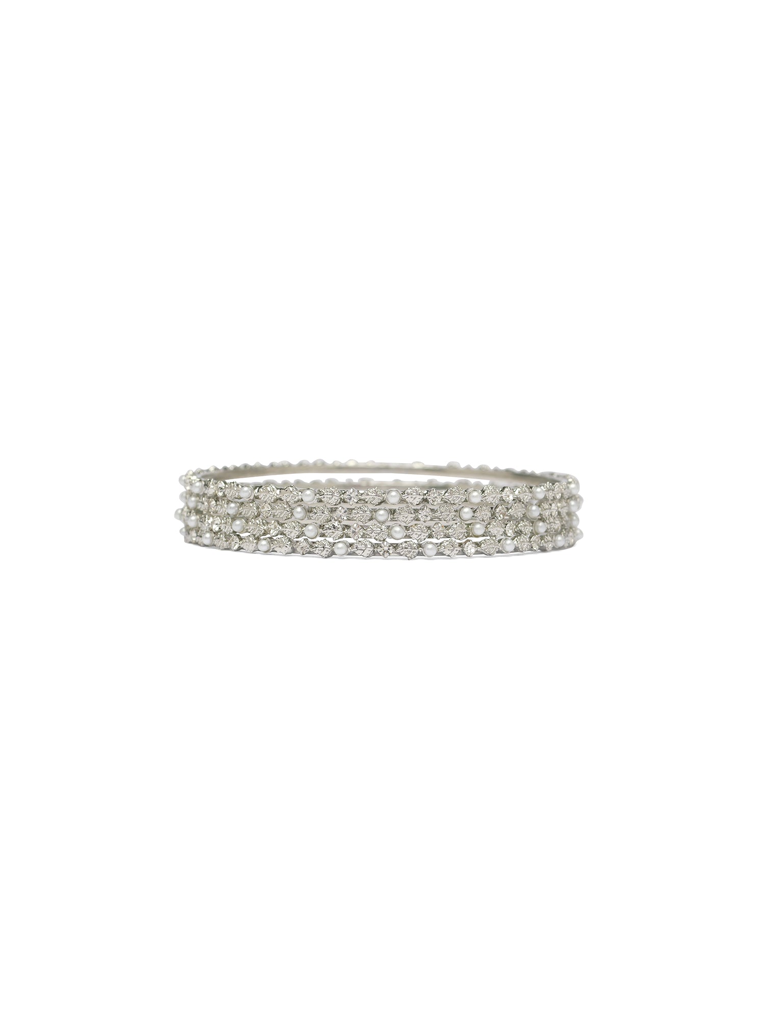 Nimaya Diamante Bangles in Pearl and Rhodium