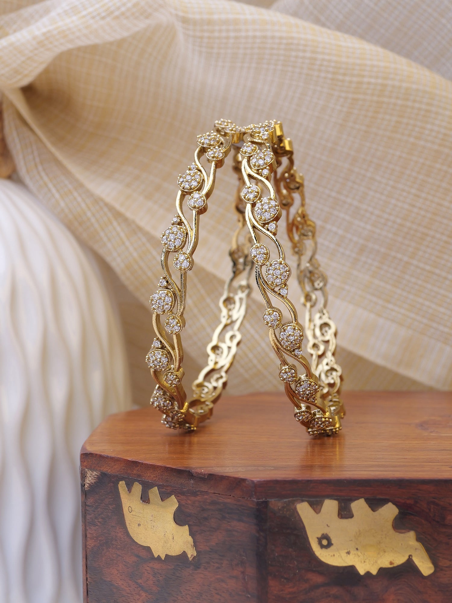 Nirali Cubic Zirconia Bangles in White