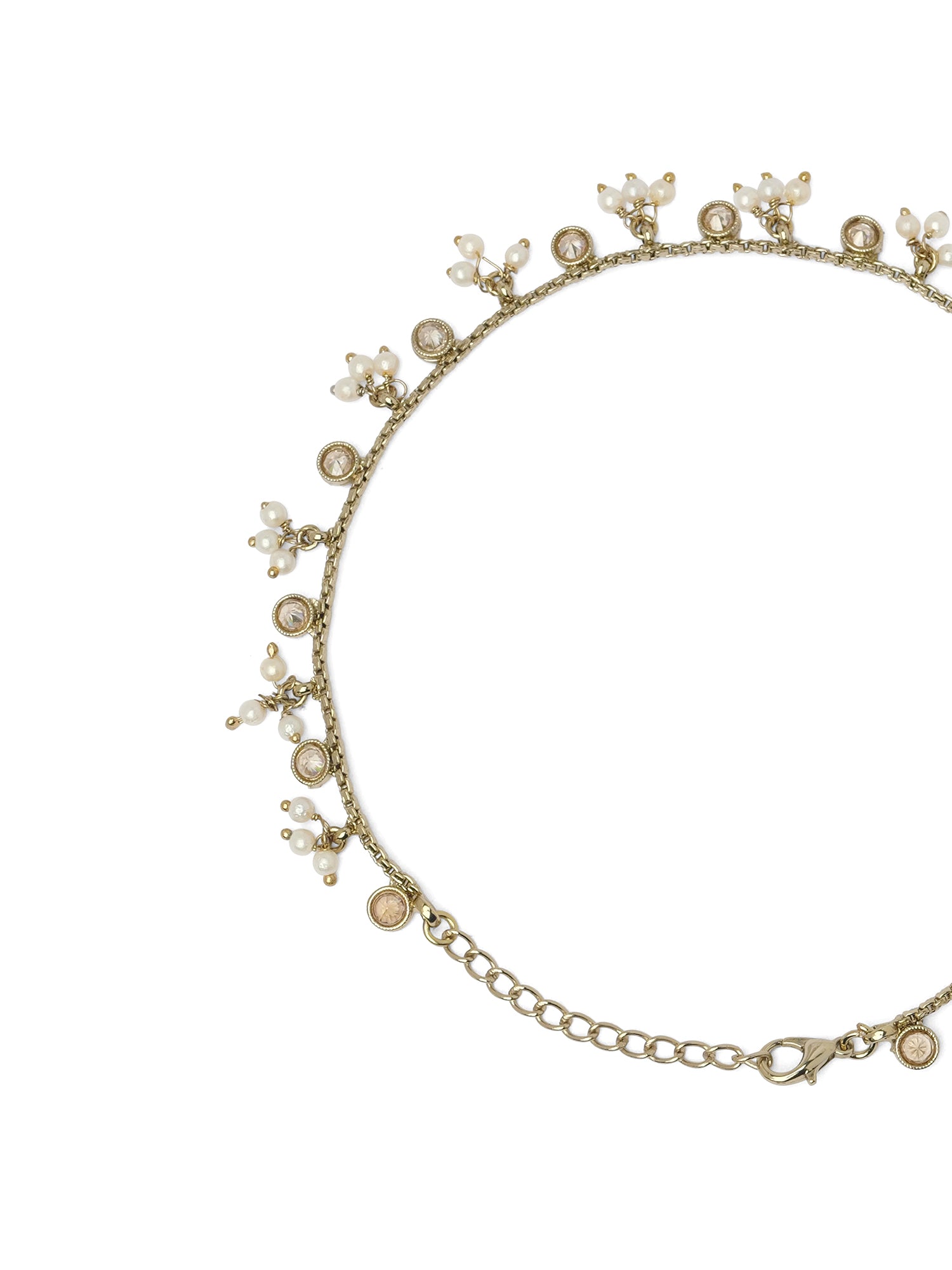 Nisha Pearl and Crystal Drop Anklet in Champagne