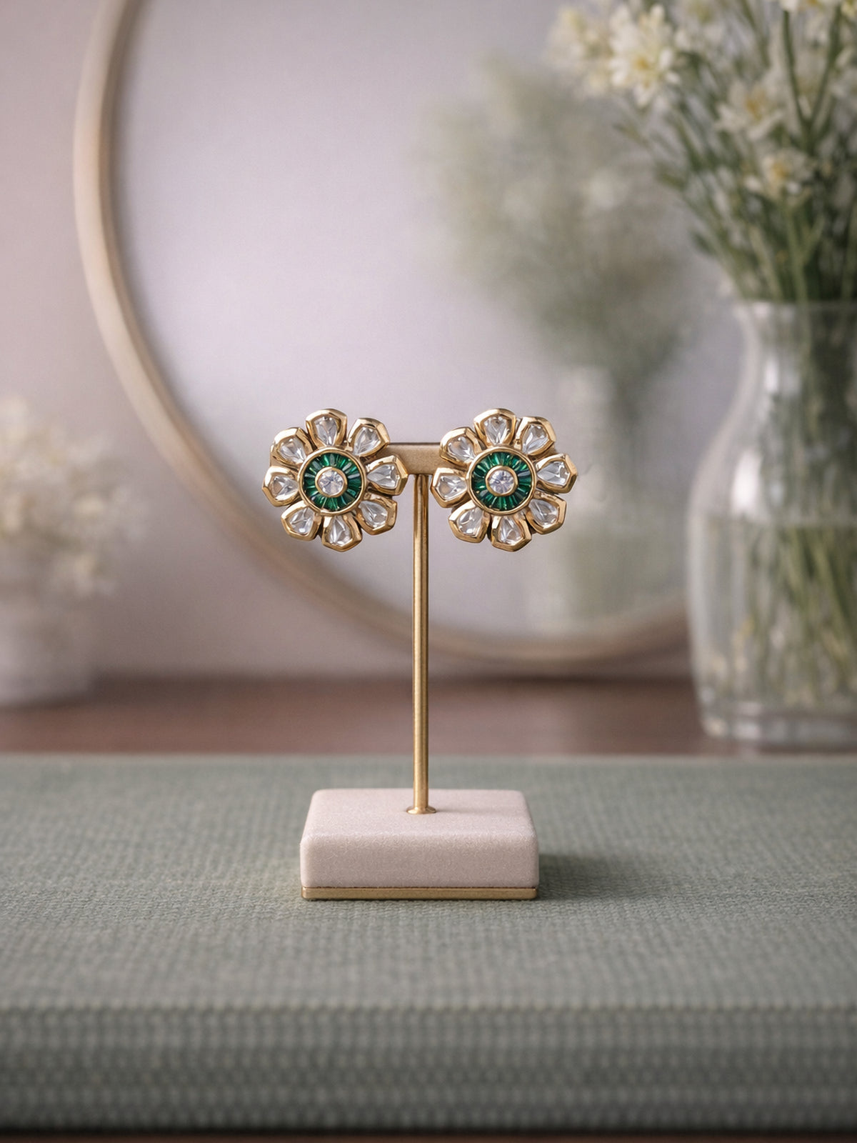 Nita Kundan Studs in Green 