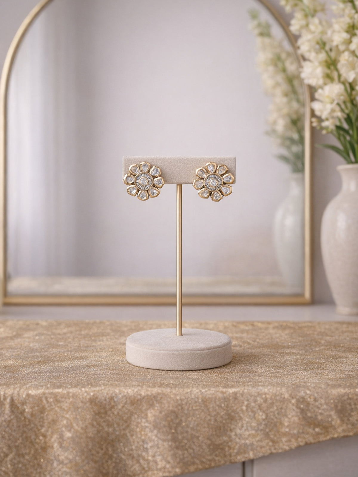 Nita Kundan Studs in White 