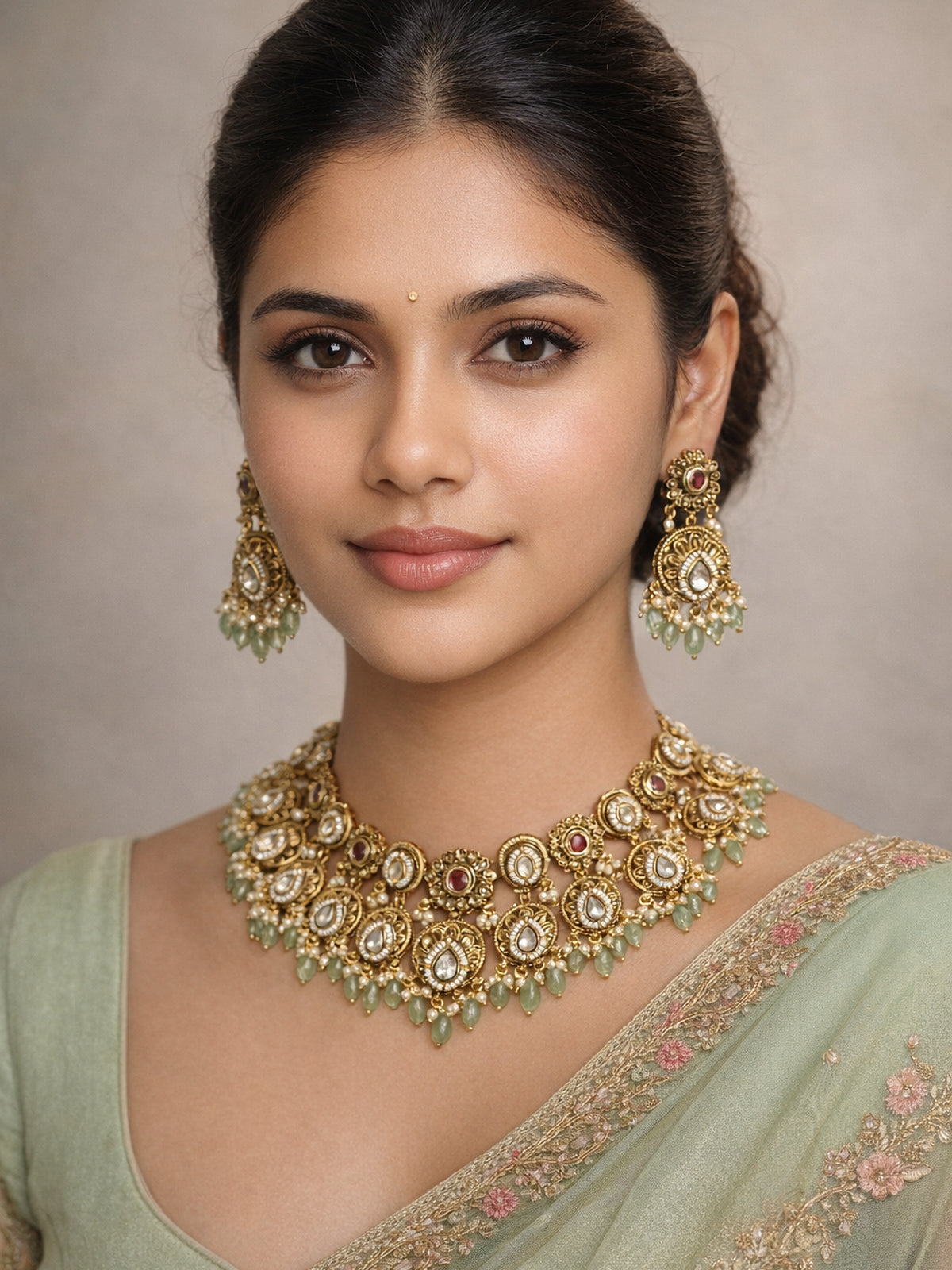Nithya Kundan Necklace Set in Multi 
