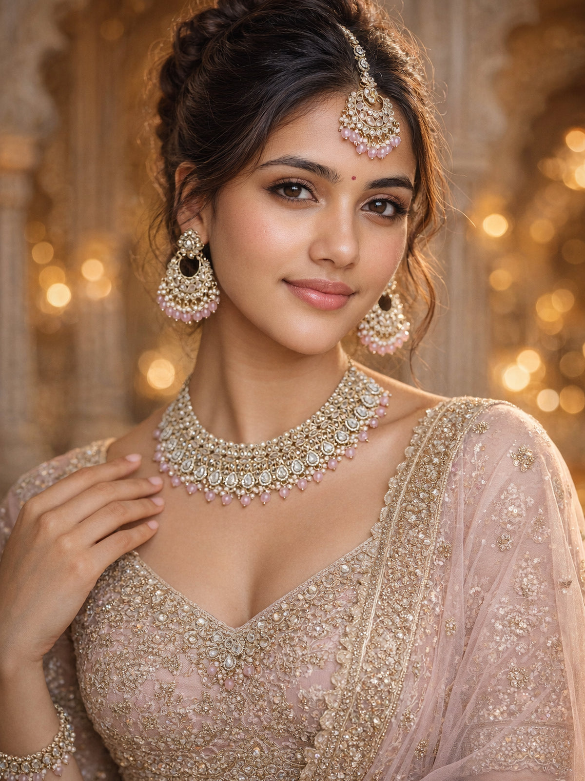 Nivedi Necklace Set in Light Pink 