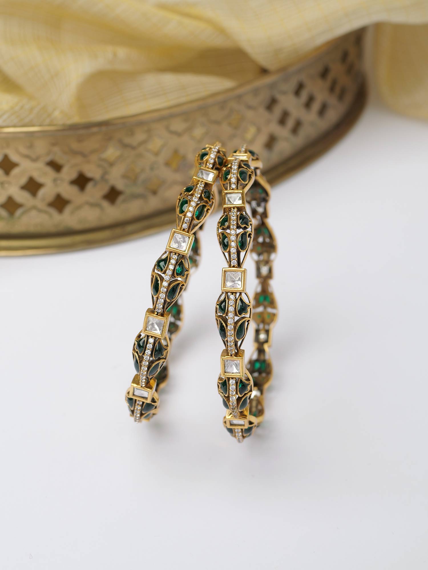 Nivya Kundan Bangles in Green