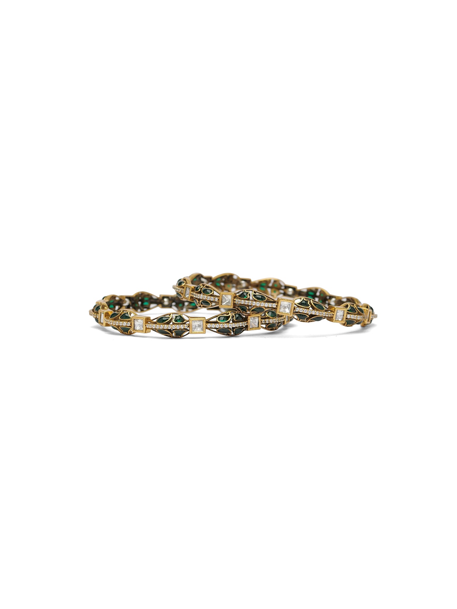 Nivya Kundan Bangles in Green