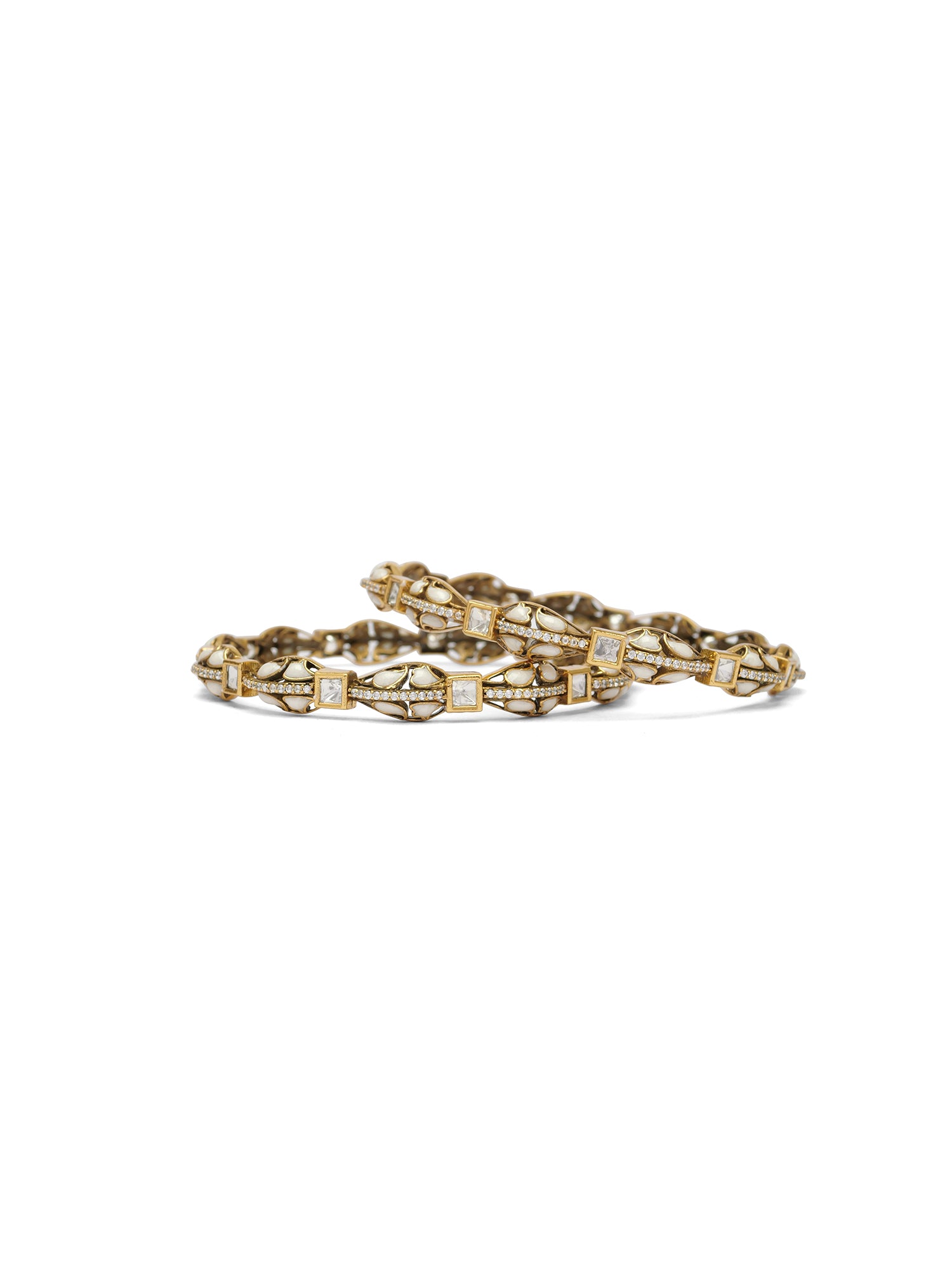 Nivya Kundan Bangles in White