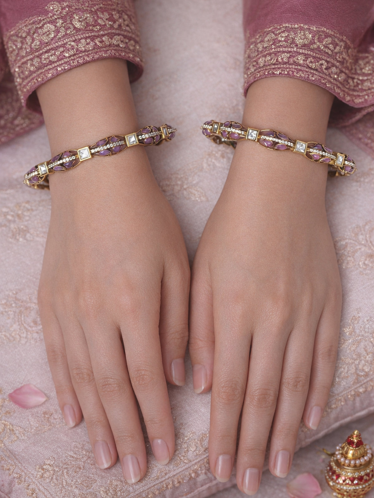 Nivya Kundan Bangles in Purple 