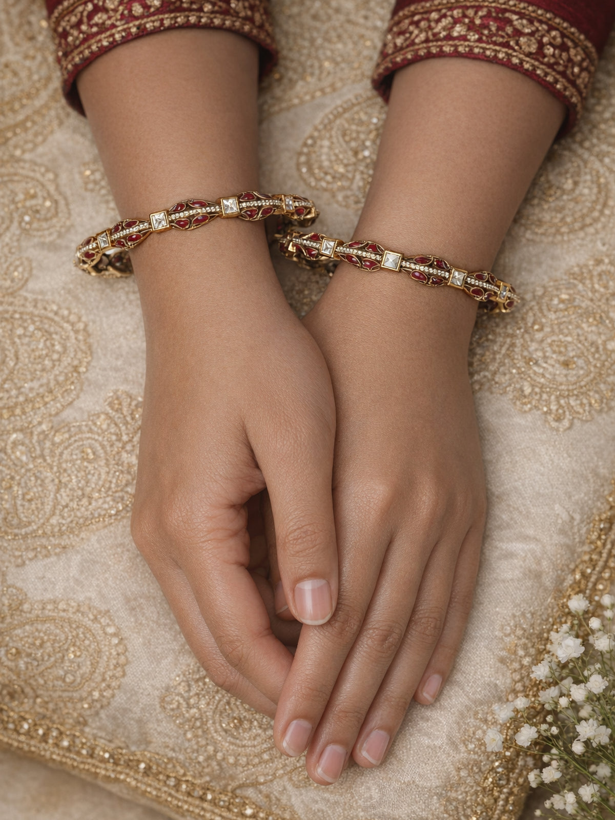 Nivya Kundan Bangles in Ruby 