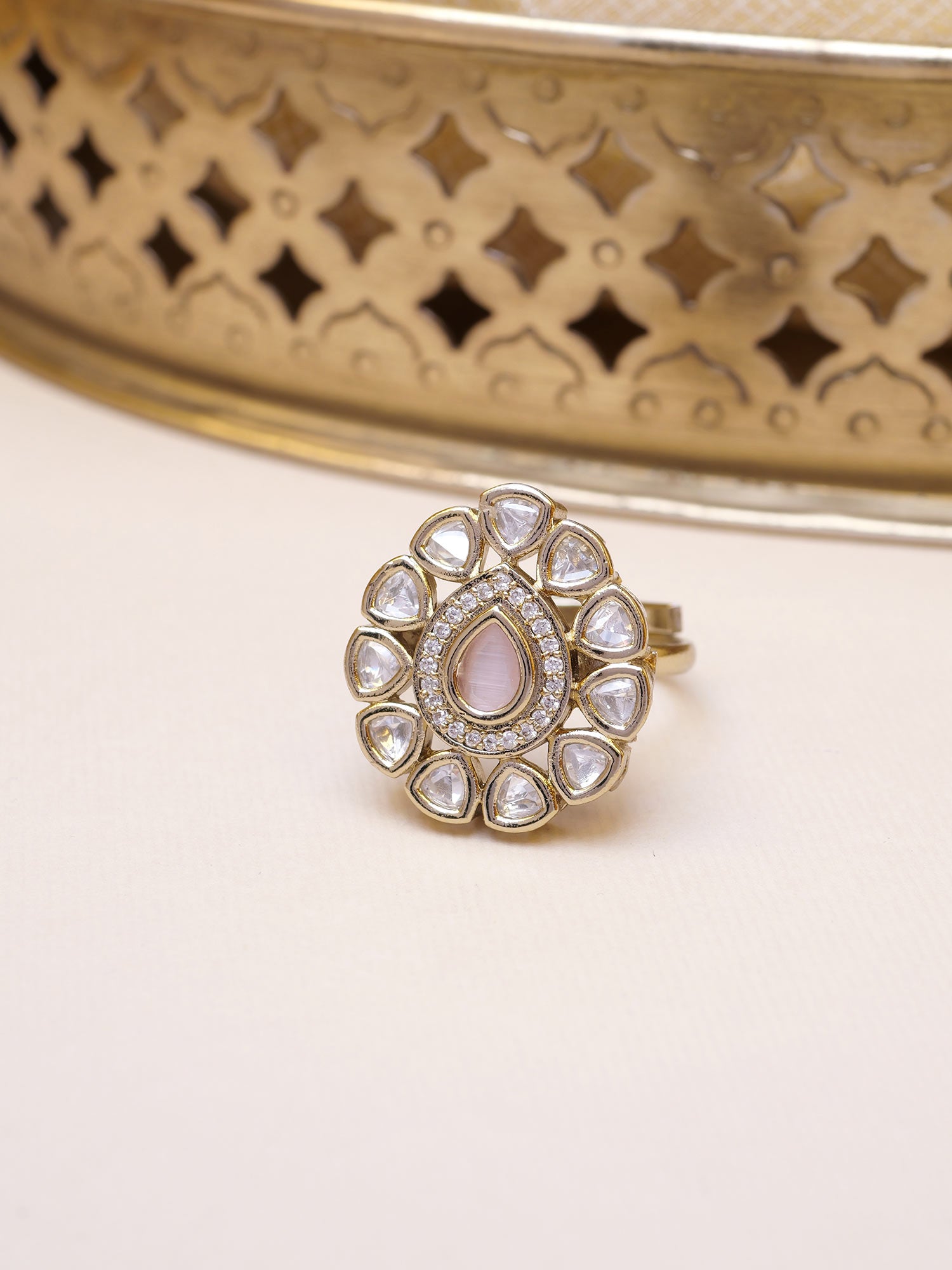 Niya Kundan Ring in Light Pink and Antique Gold