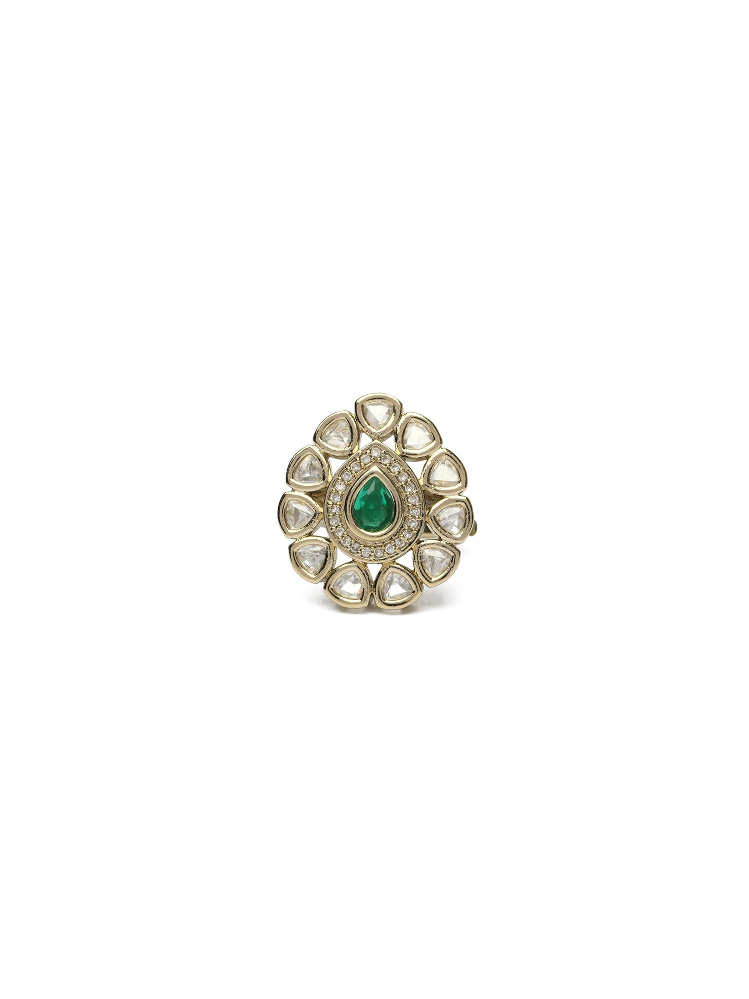 Niya Kundan Ring in Green and Antique Gold