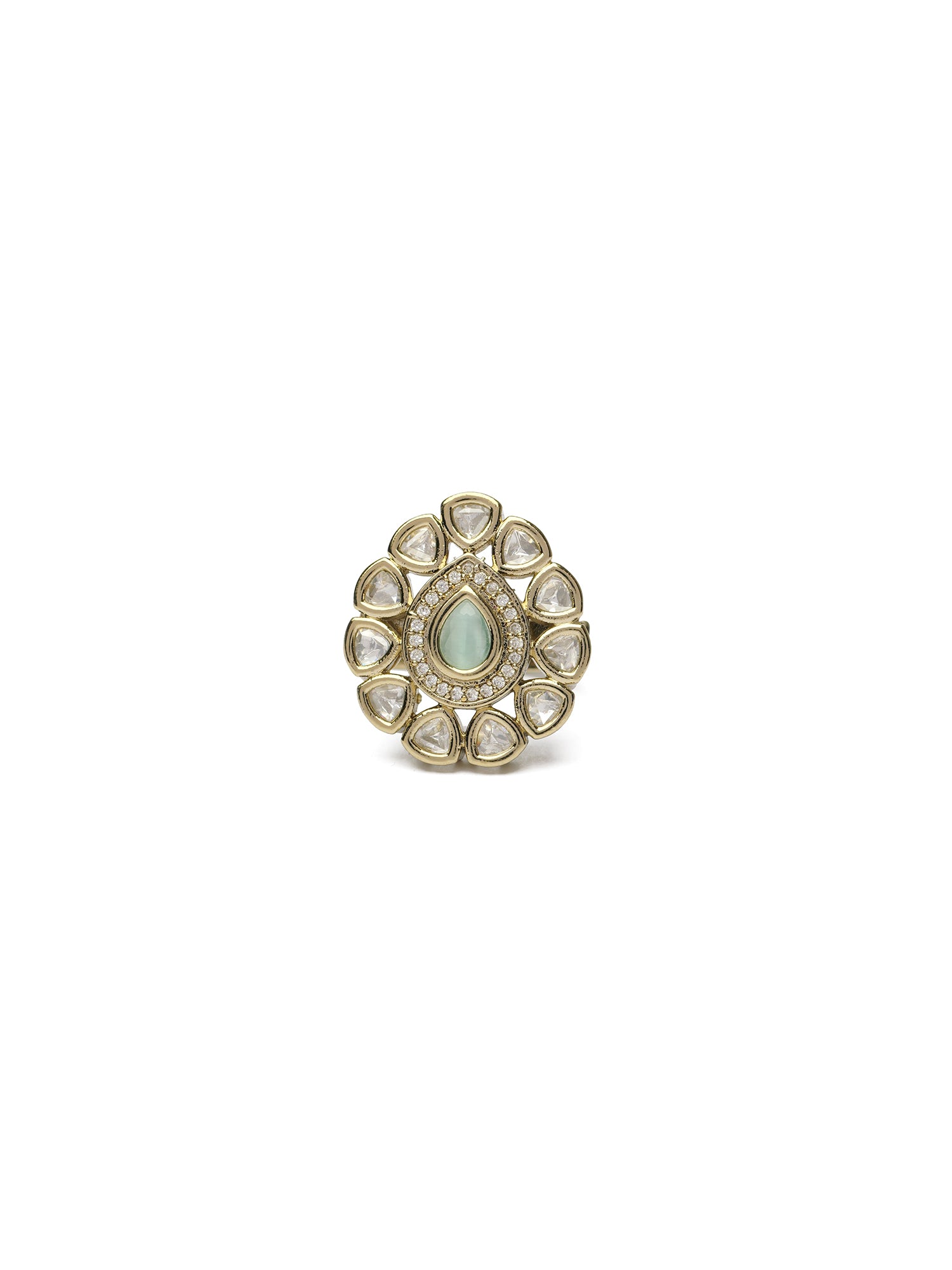 Niya Kundan Ring in Mint and Antique Gold