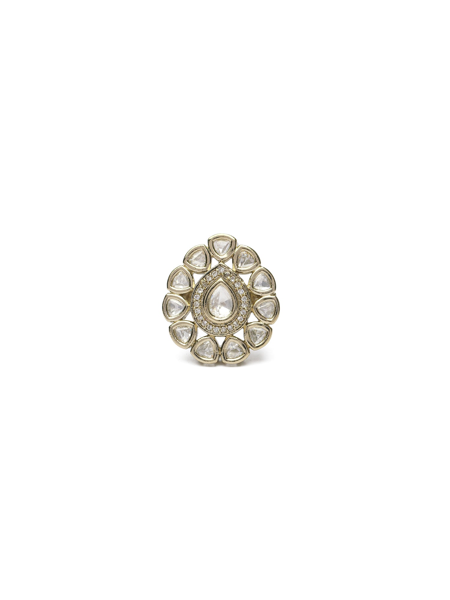 Niya Kundan Ring in White and Antique Gold