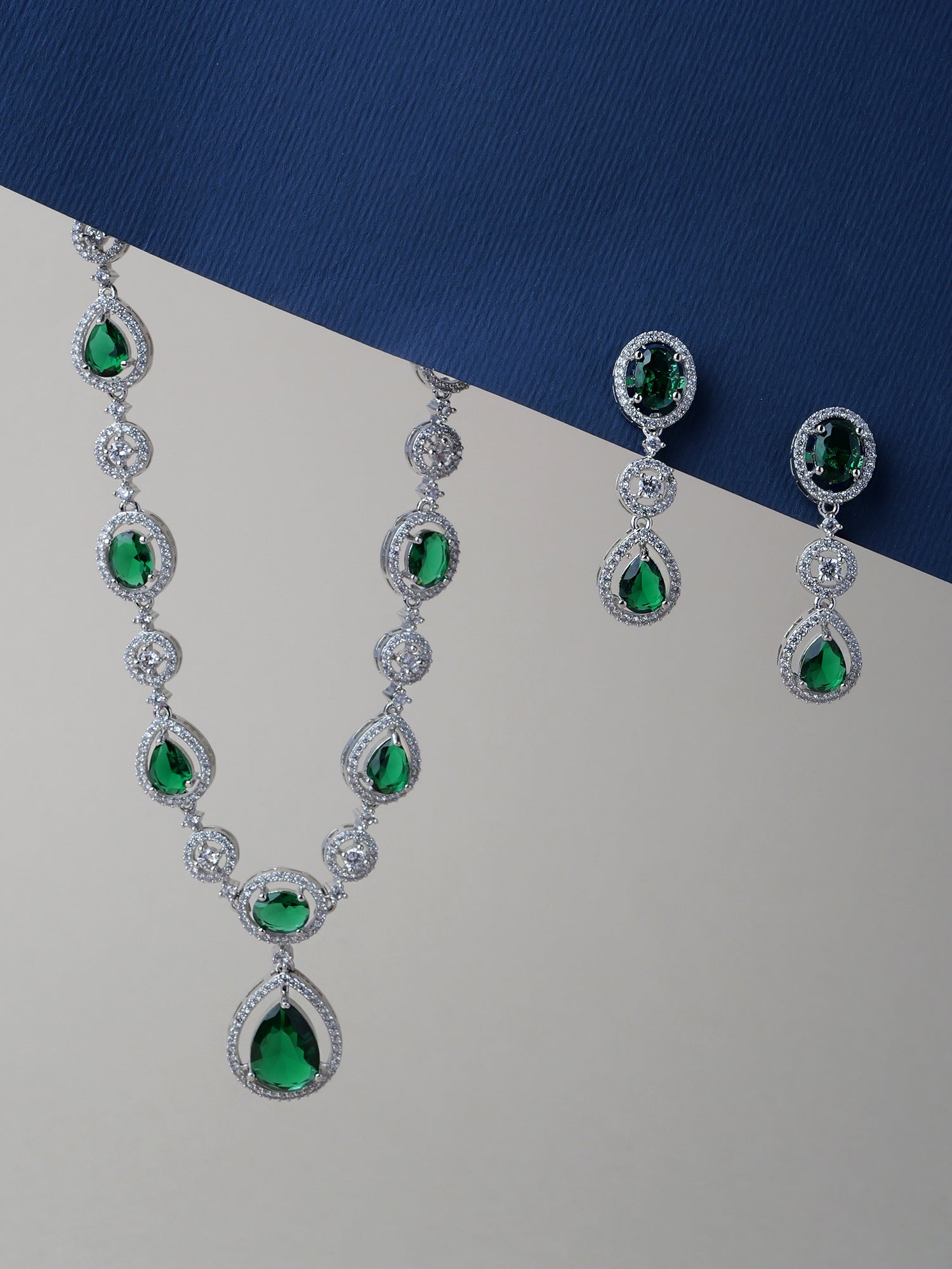 Norah Cubic Zirconia Green Necklace Set