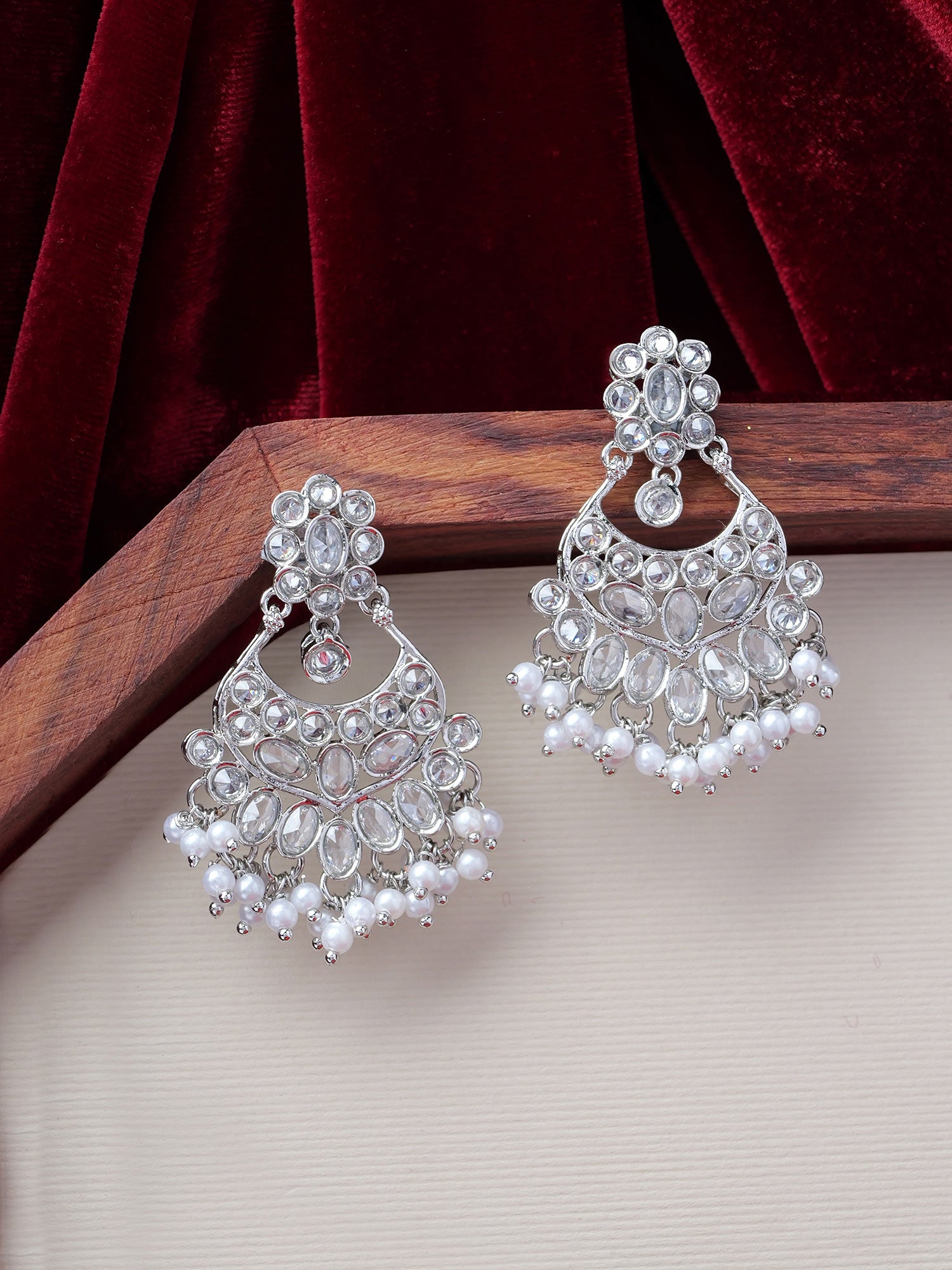 Noreen Chandbali Earrings in Rhodium