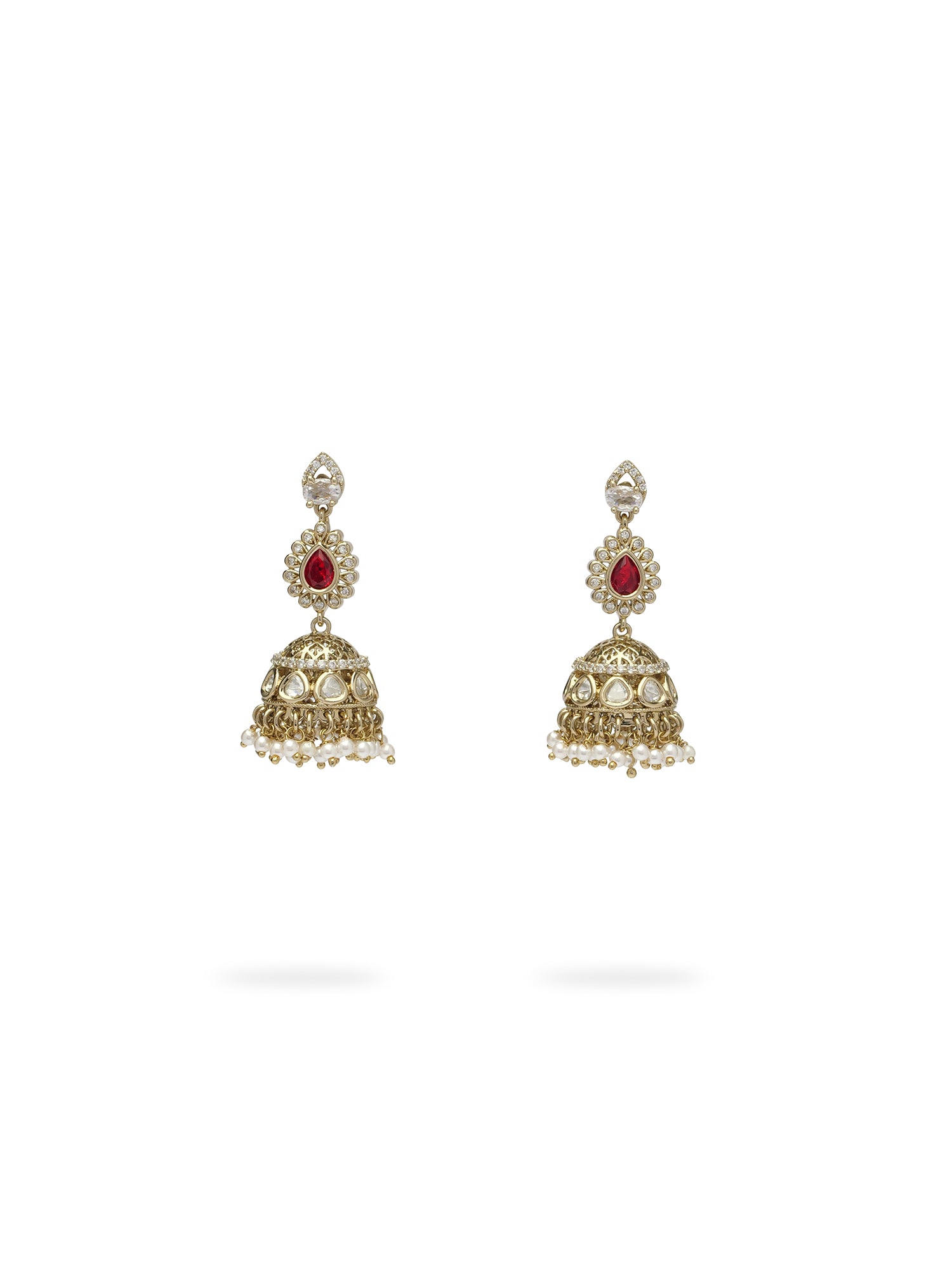 Noura Kundan Necklace Set in Maroon and Antique Gold