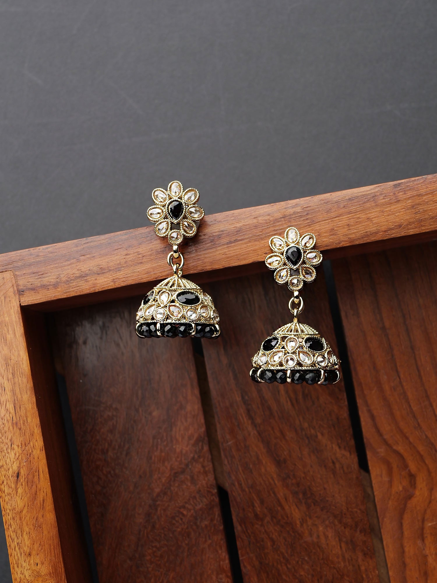 Nyra Jhumka Earrings in Black