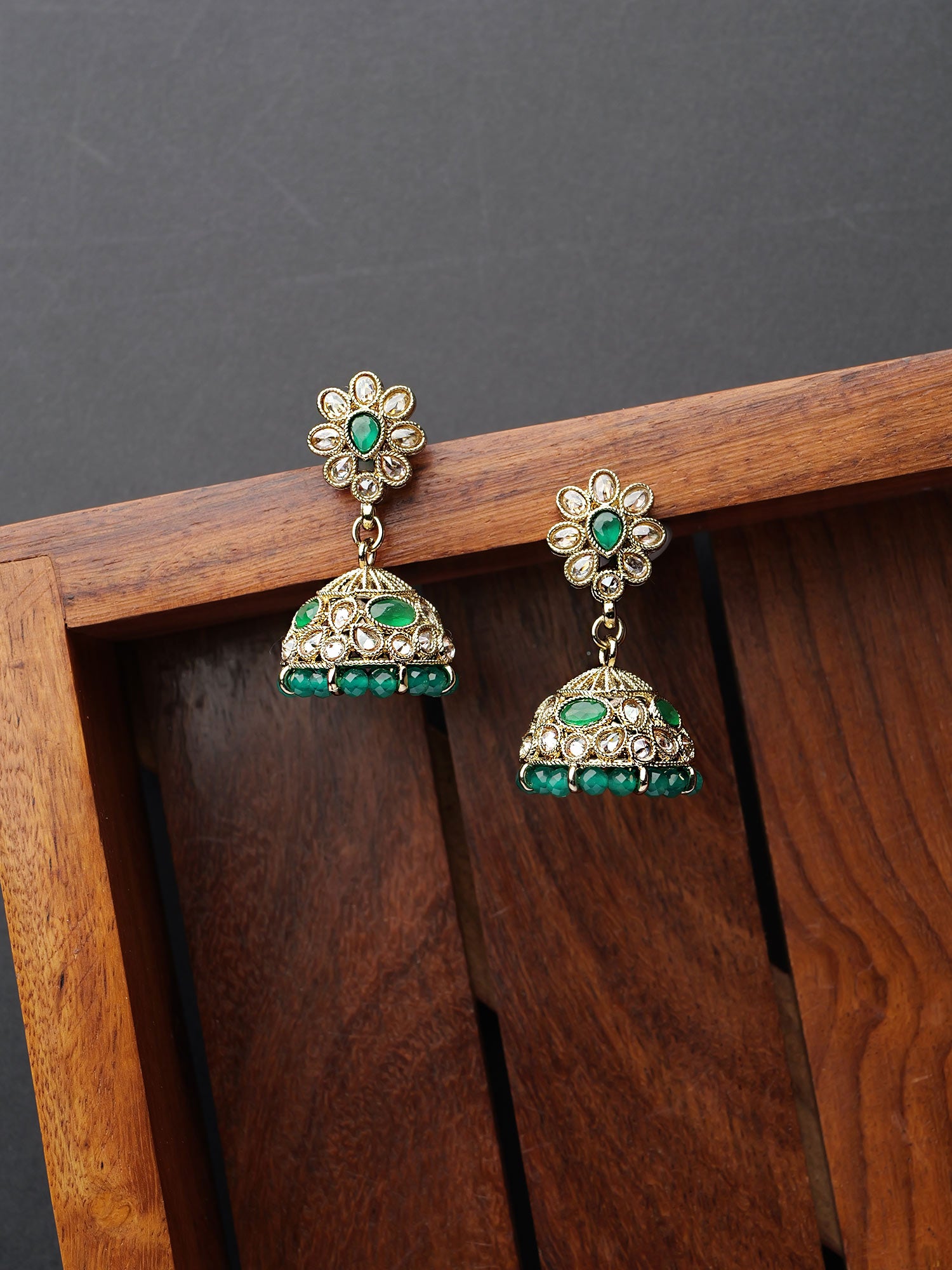 Nyra Jhumka Earrings in Green
