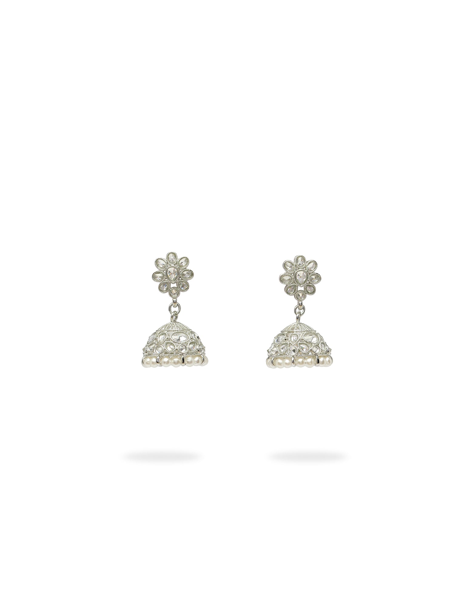 Nyra Jhumka Earrings in Rhodium