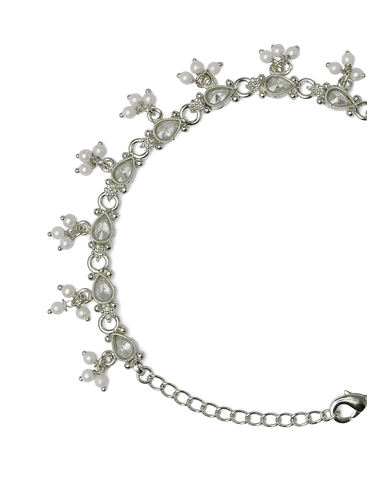 Nysha Pearl Anklet in Rhodium