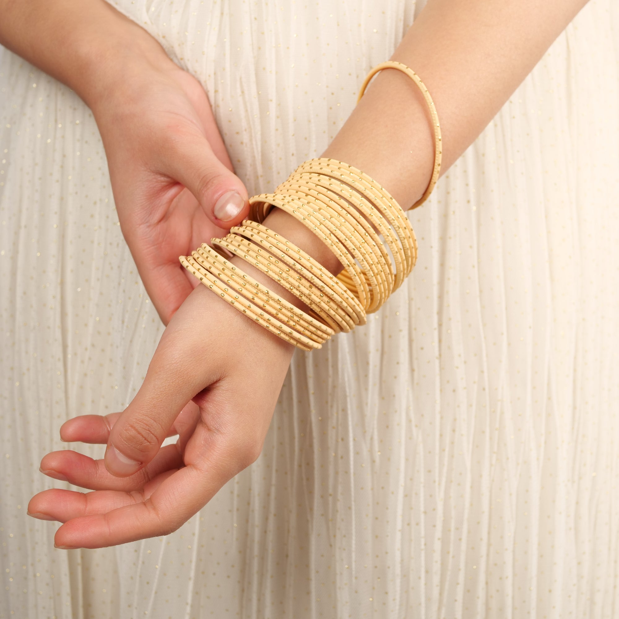 Pale Yellow Gold Dot Matte Bangles