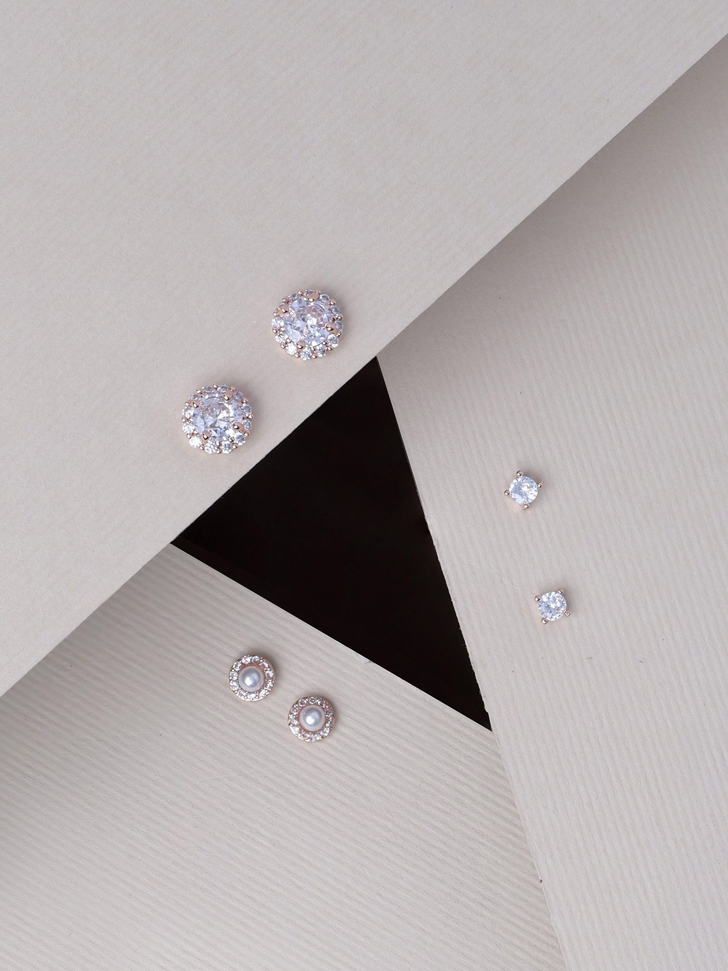 Pack of 3 Rose Gold Cubic Zirconia Studs