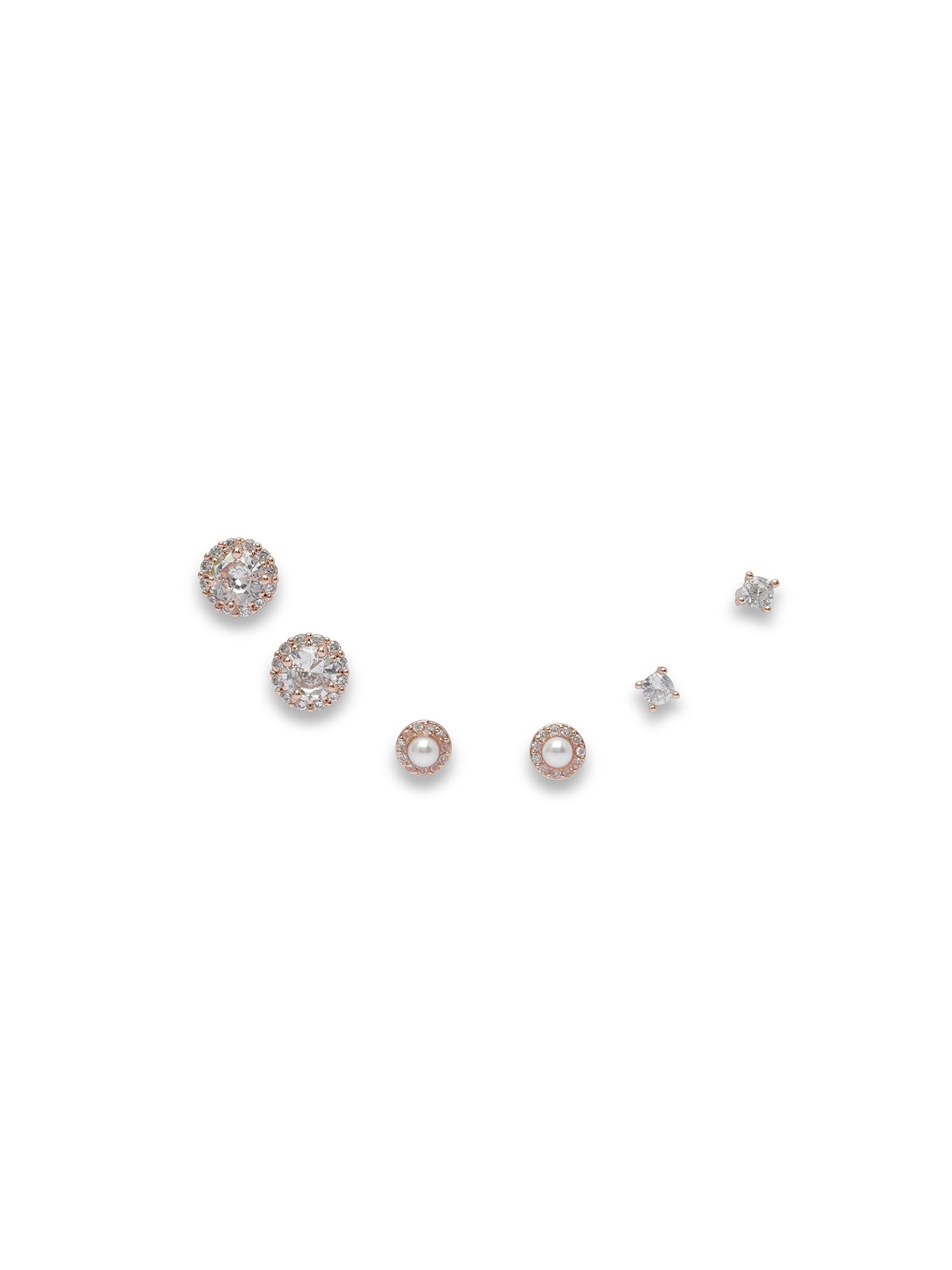 Pack of 3 Rose Gold Cubic Zirconia Stud Earrings