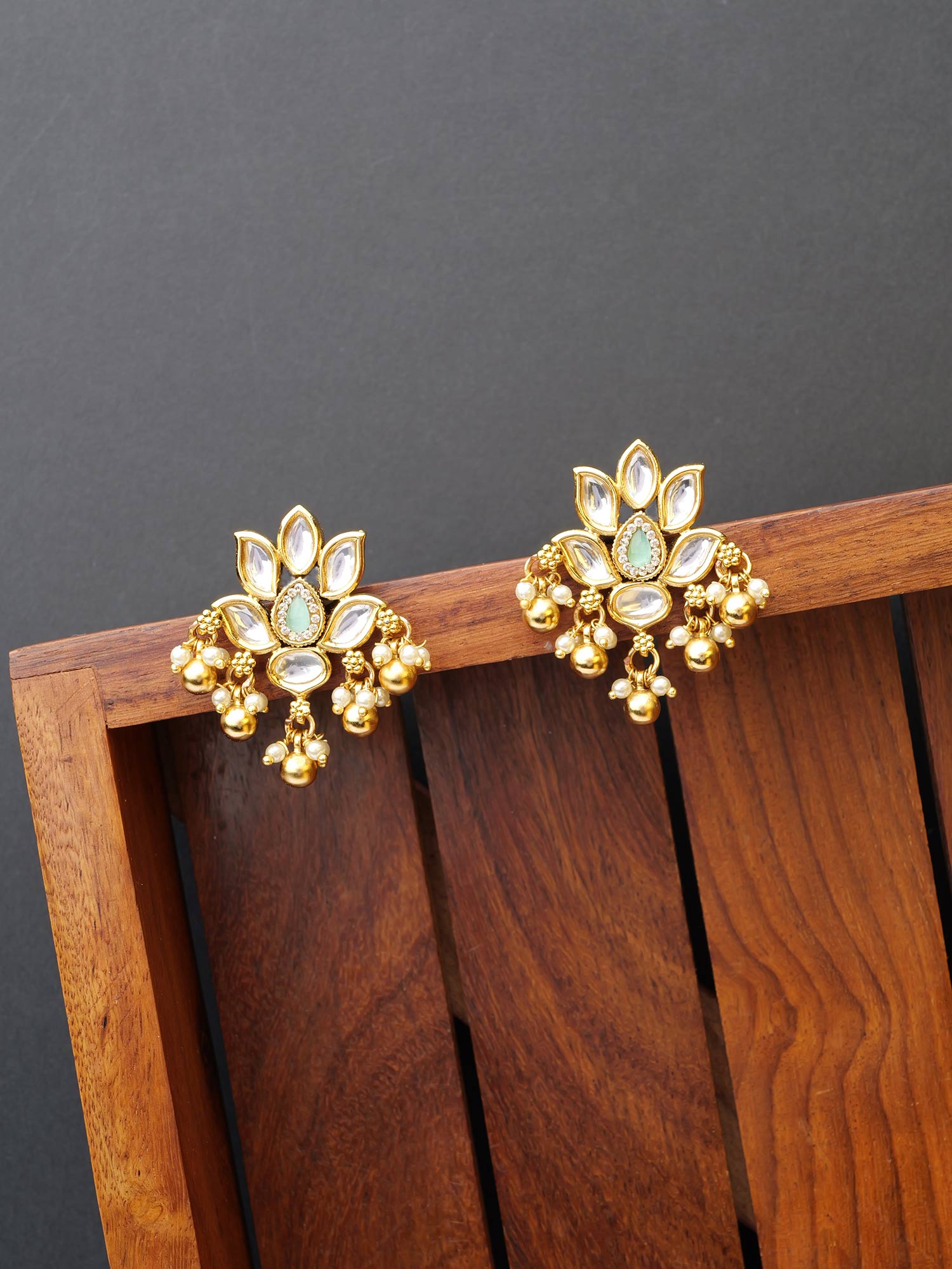 Padma Kundan Earrings in Mint