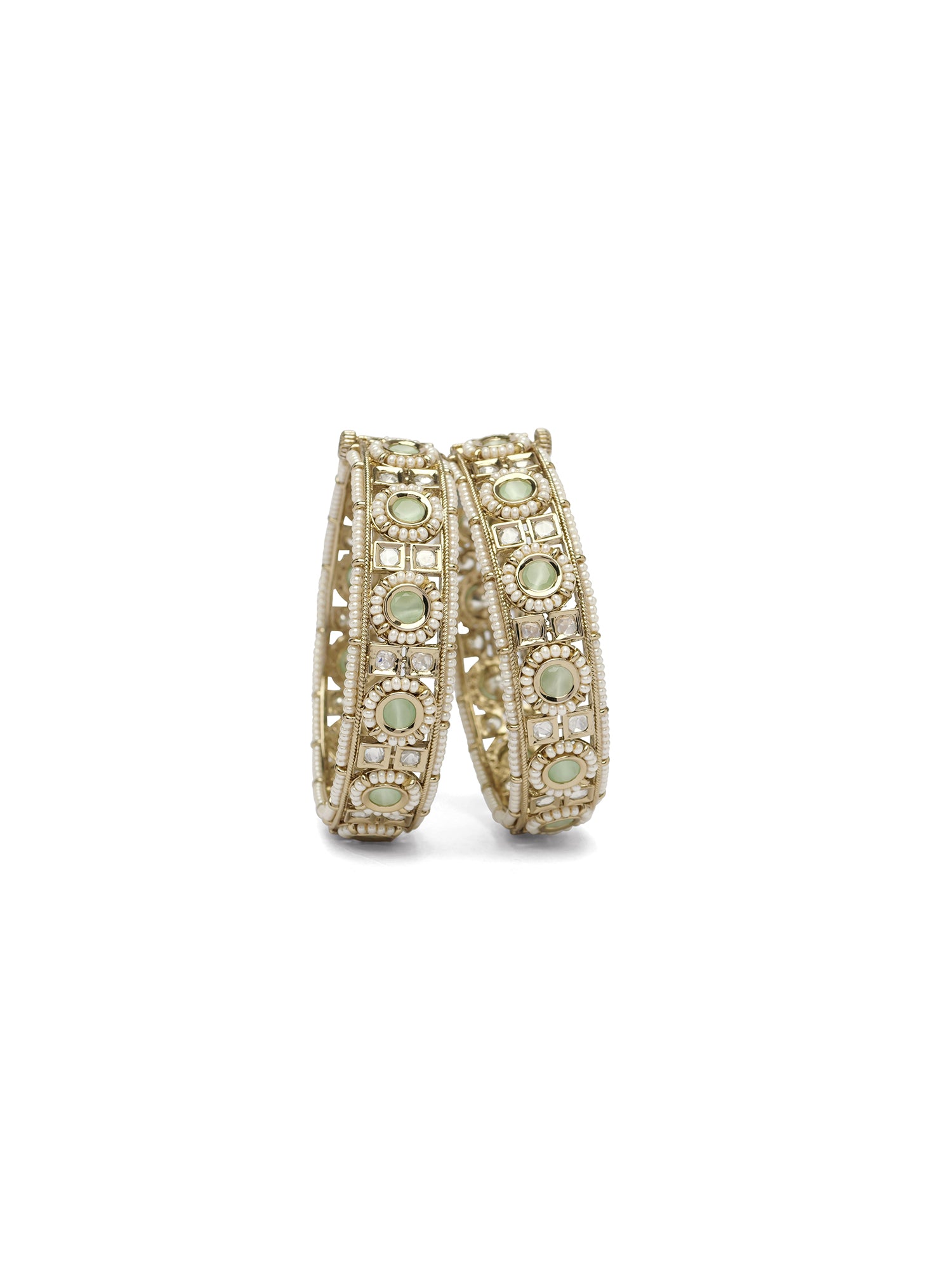 Palki Kundan Pearl Bangles in Mint