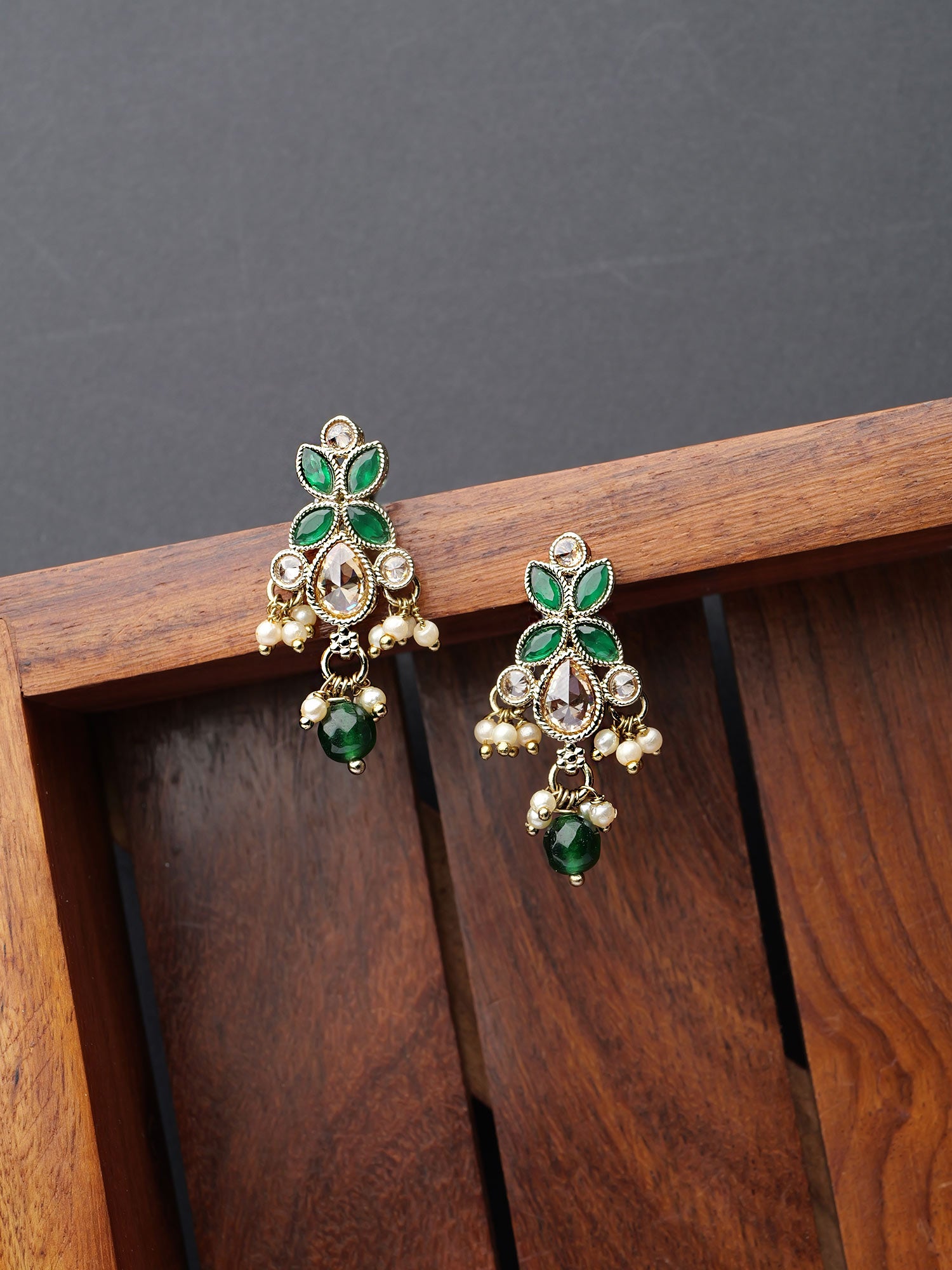 Parina Earrings in Green and Antique Gold